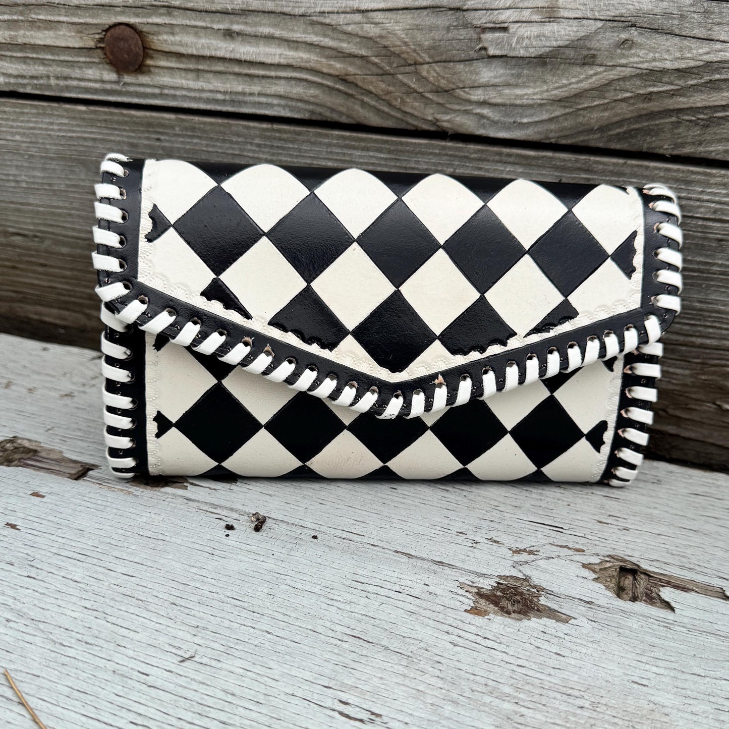 Black and White Checkered Handbag Tote or Wallet by Double B