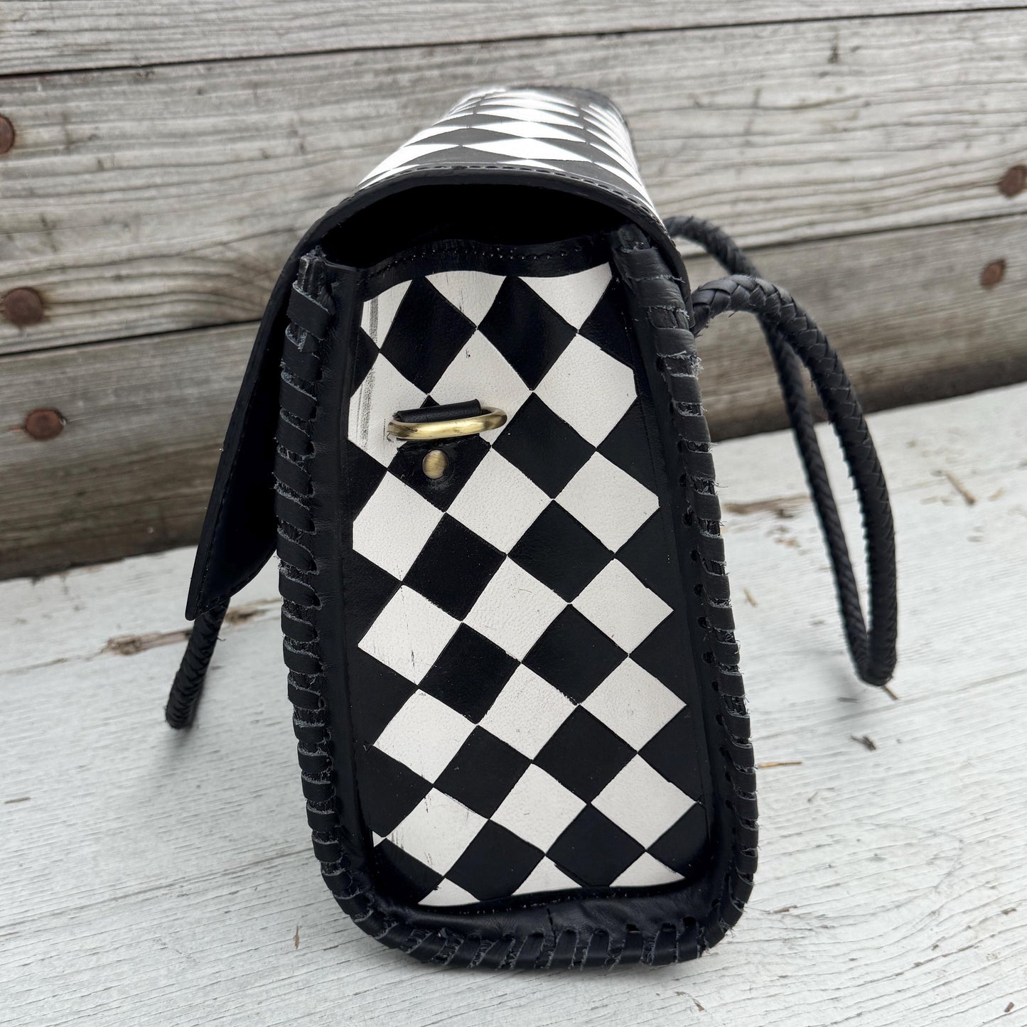 Black and White Checkered Handbag Tote or Wallet by Double B