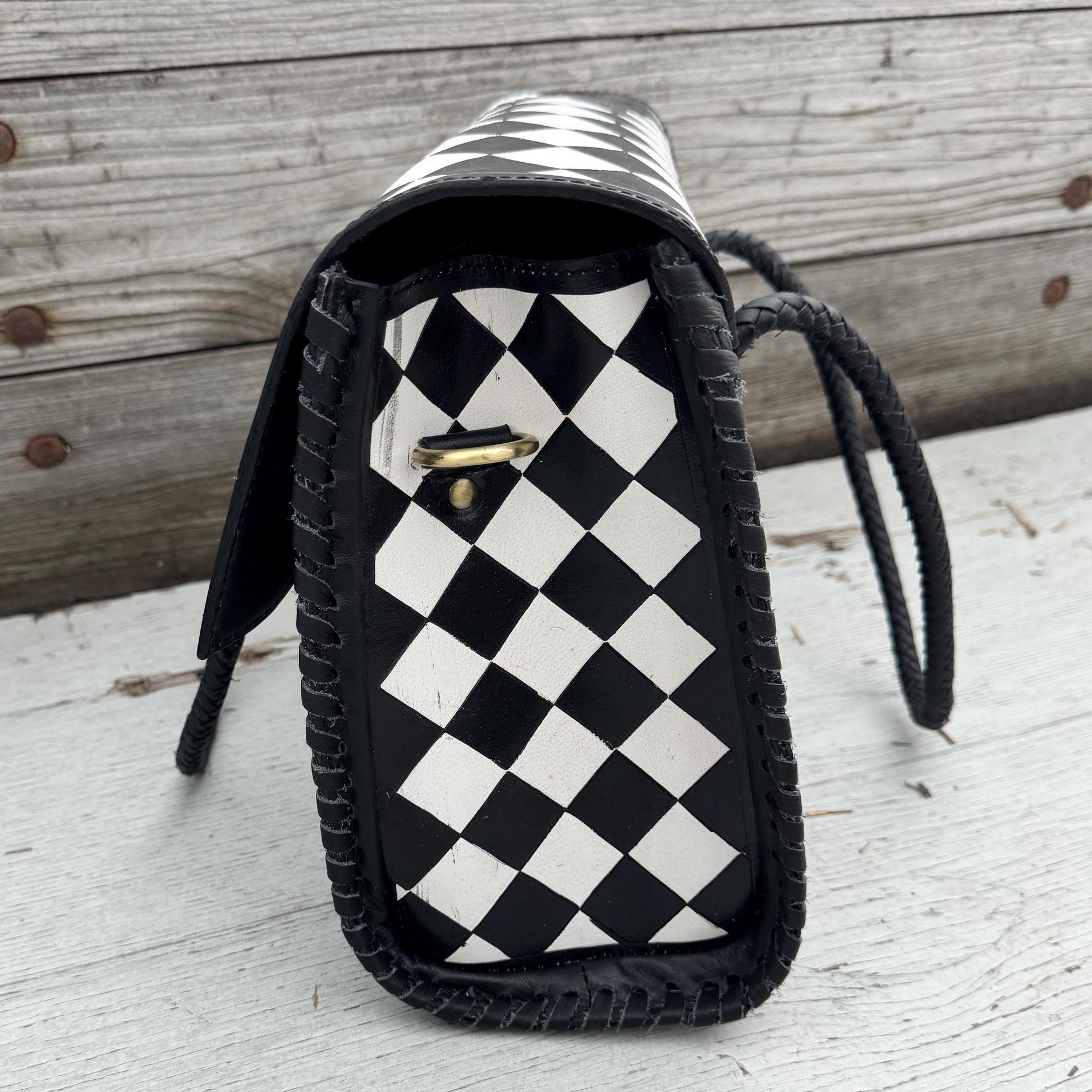 Black and White Checkered Handbag Tote or Wallet by Double B