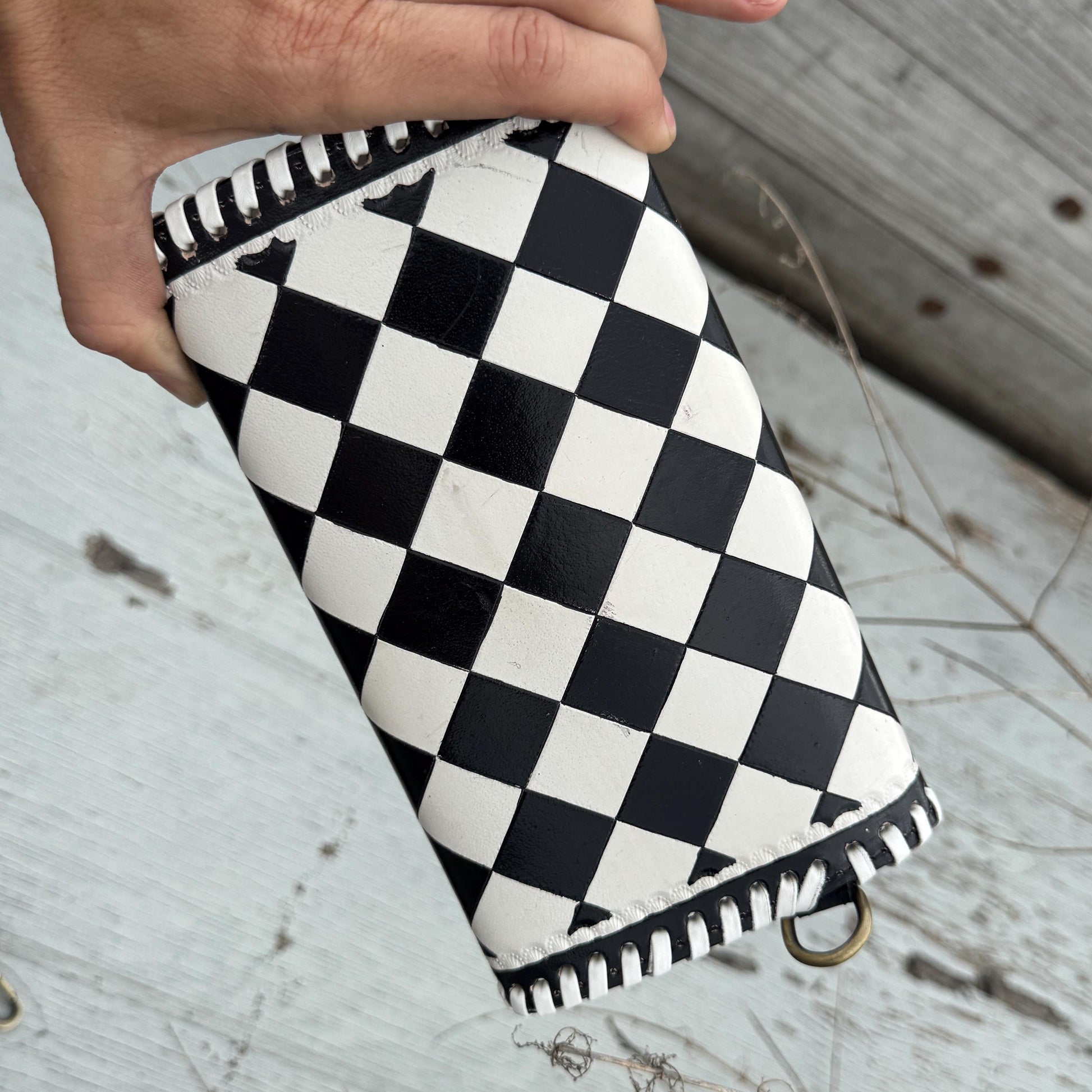 Black and White Checkered Handbag Tote or Wallet by Double B