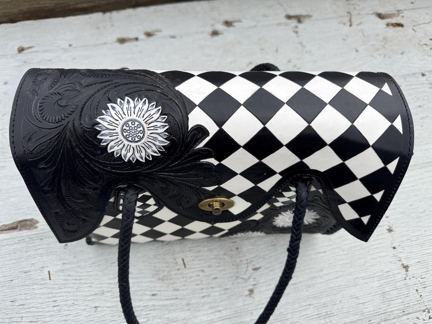 Black and White Checkered Handbag Tote or Wallet by Double B