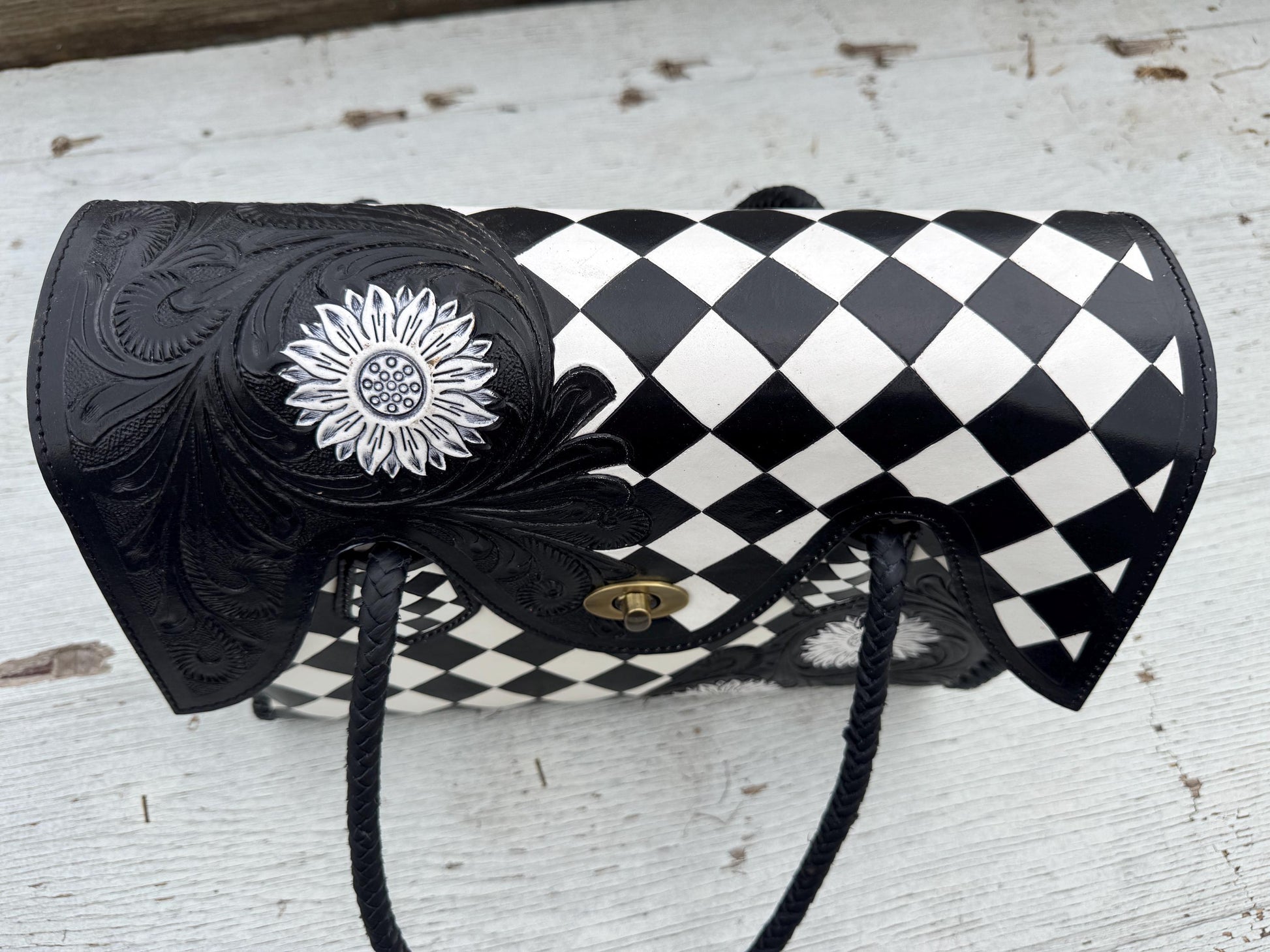Black and White Checkered Handbag Tote or Wallet by Double B