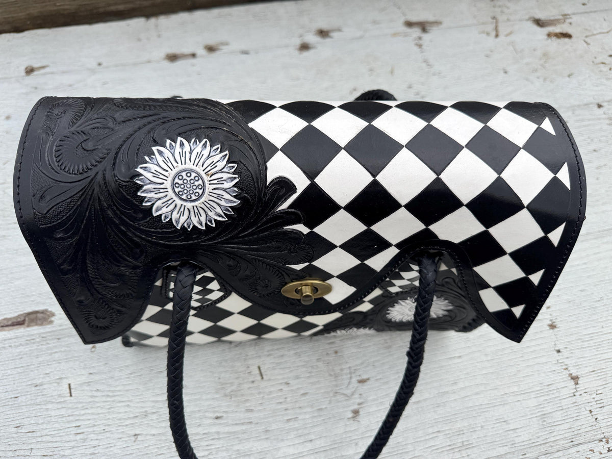 Black and White Checkered Handbag Tote or Wallet by Double B