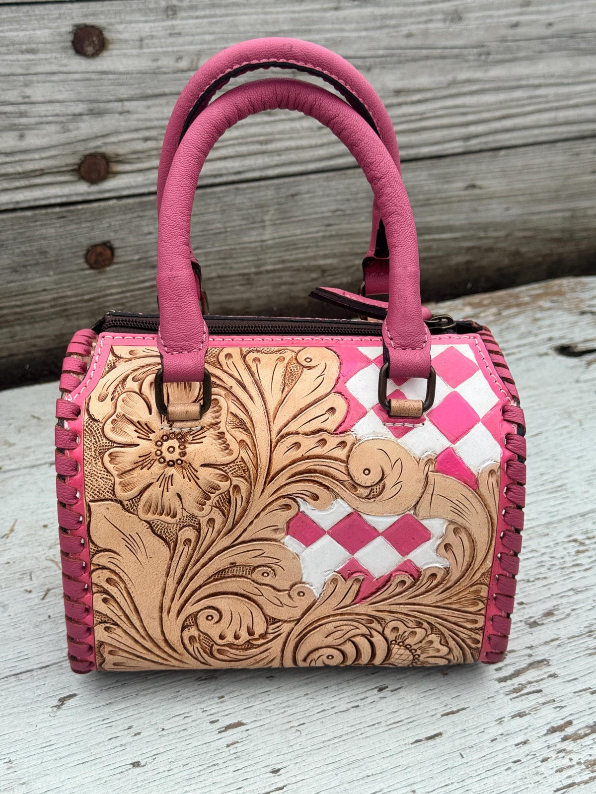 Western Checkered Colorful Speedy Barrel Bag by Double B