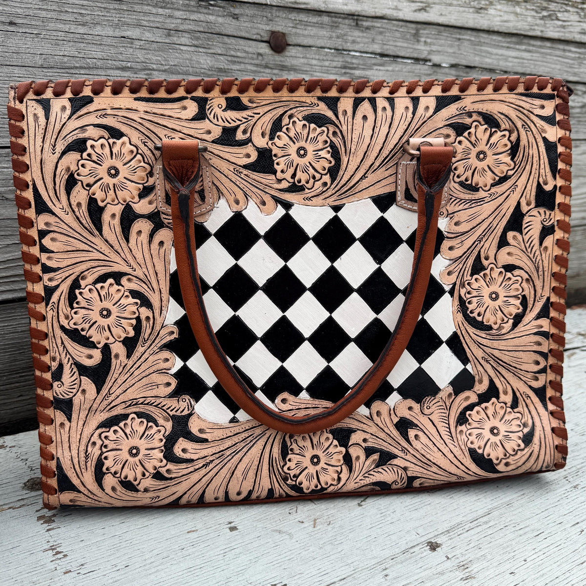 Western Checkered and Floral laptop messenger briefcase bag tote by Double B Wild Rags