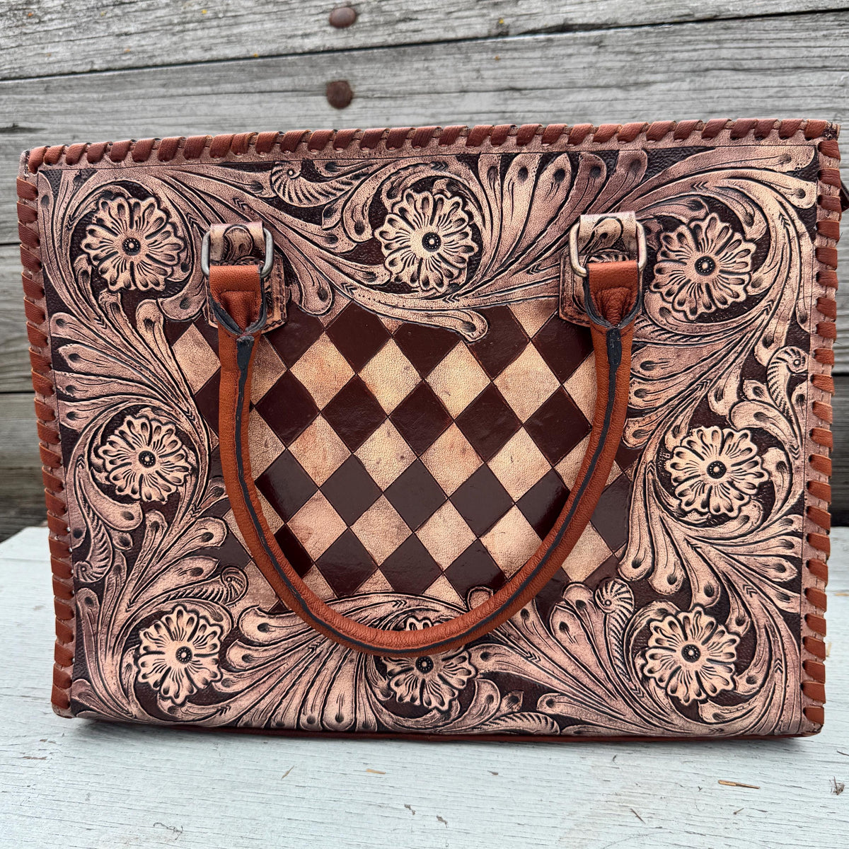 Western Checkered and Floral laptop messenger briefcase bag tote by Double B Wild Rags