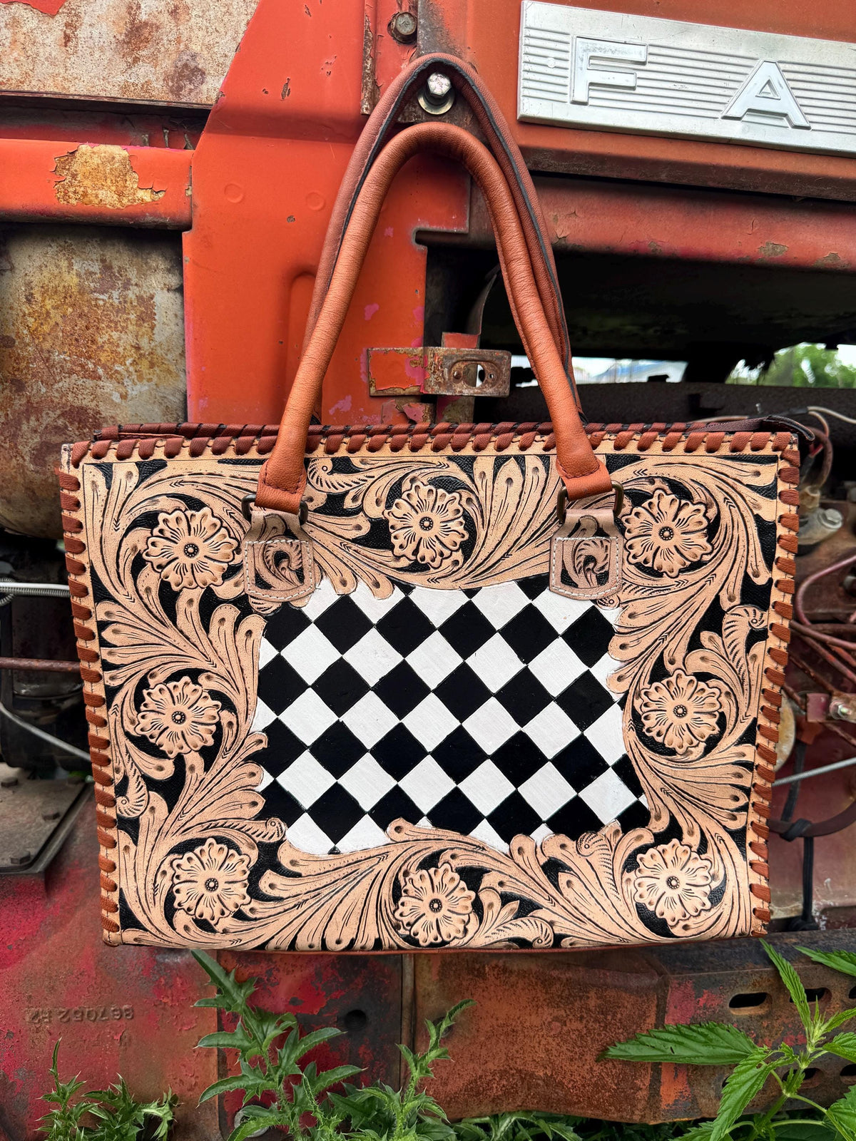 Western Checkered and Floral laptop messenger briefcase bag tote by Double B Wild Rags
