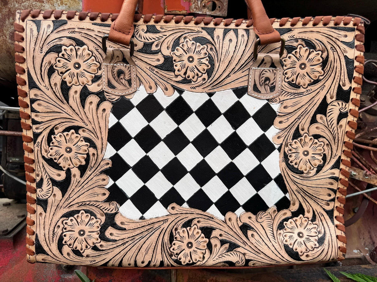 Western Checkered and Floral laptop messenger briefcase bag tote by Double B Wild Rags