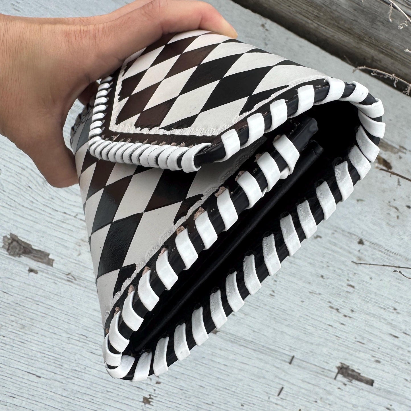 Black and White Checkered Handbag Tote or Wallet by Double B