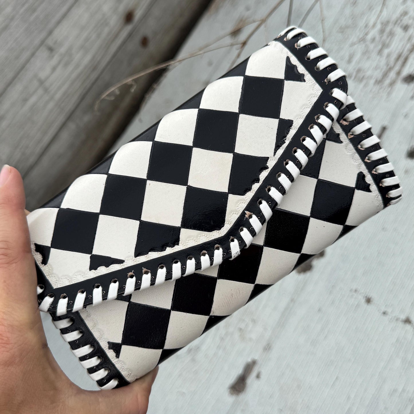 Black and White Checkered Handbag Tote or Wallet by Double B