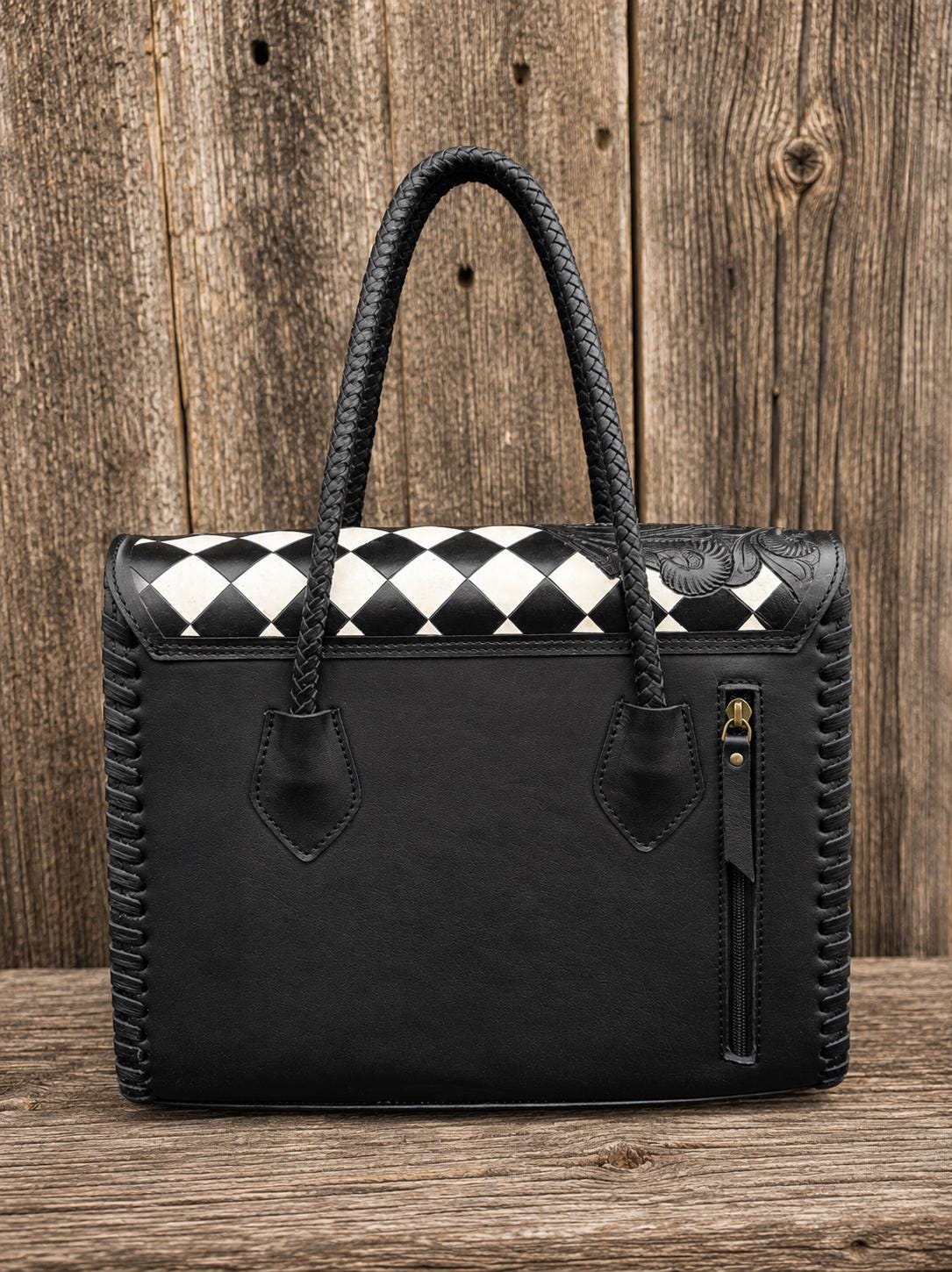 Black and White Checkered Handbag Tote or Wallet by Double B