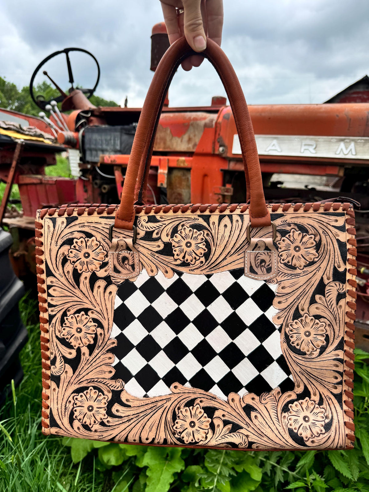 Western Checkered and Floral laptop messenger briefcase bag tote by Double B Wild Rags