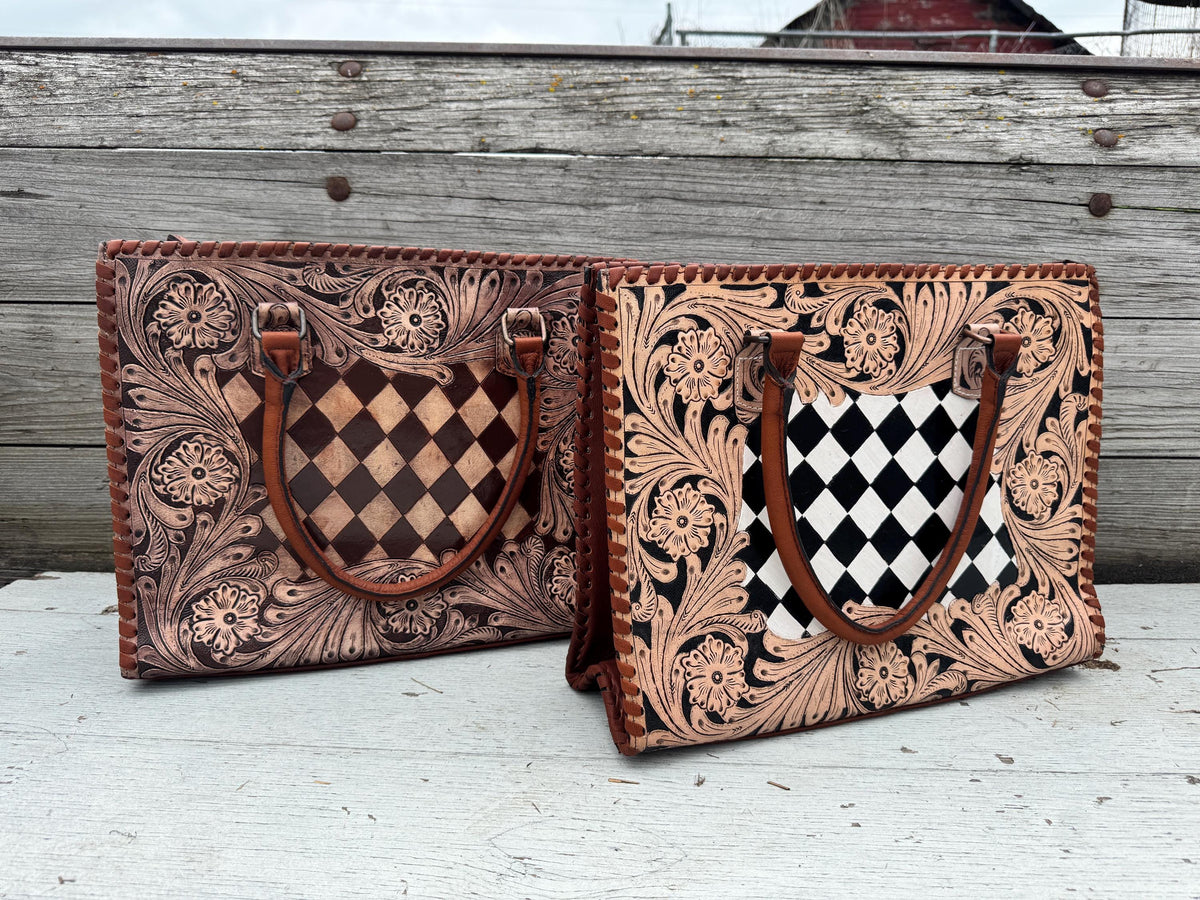 Western Checkered and Floral laptop messenger briefcase bag tote by Double B Wild Rags