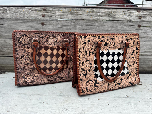 Western Checkered and Floral laptop messenger briefcase bag tote by Double B Wild Rags
