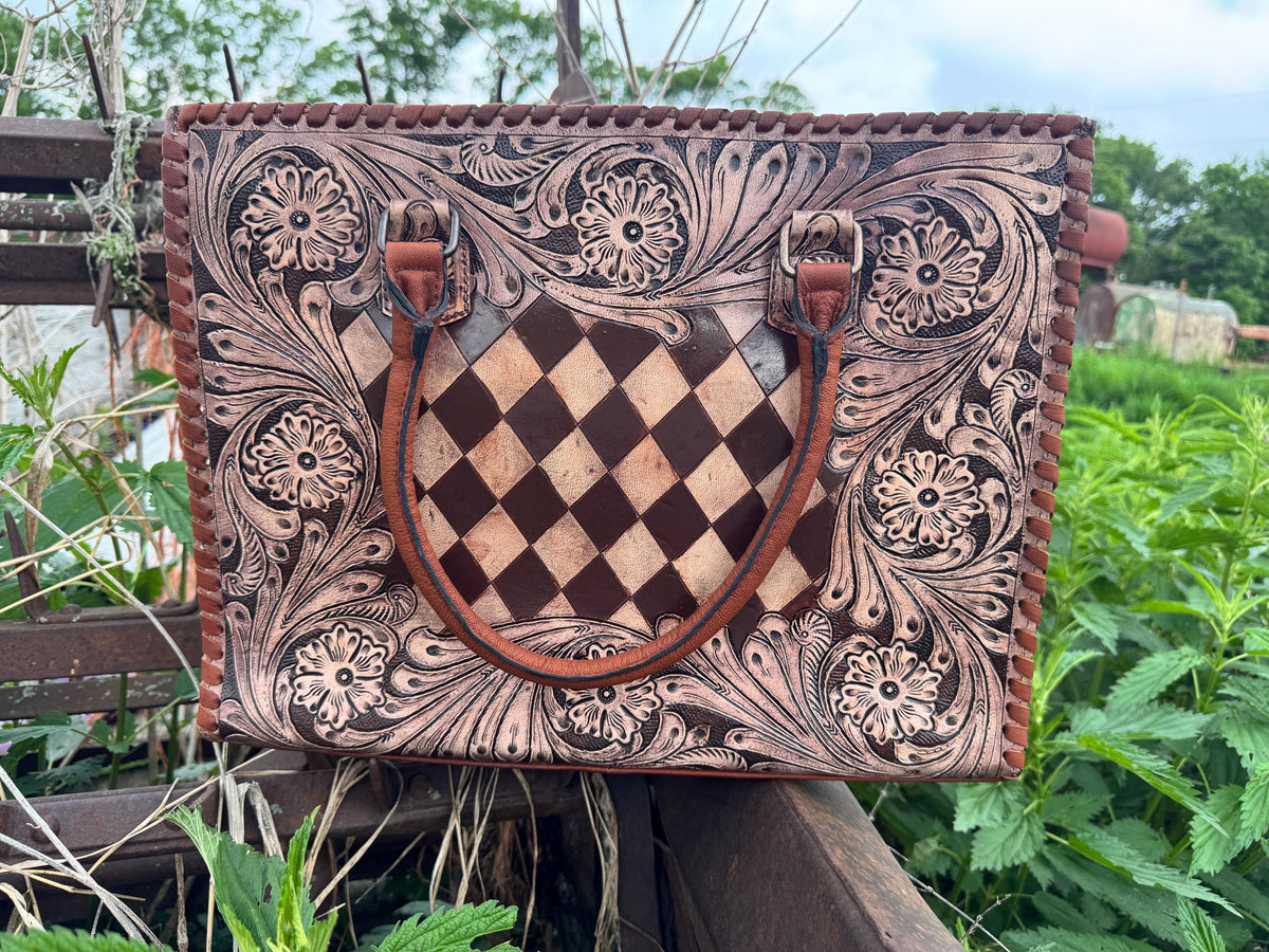 Western Checkered and Floral laptop messenger briefcase bag tote by Double B Wild Rags