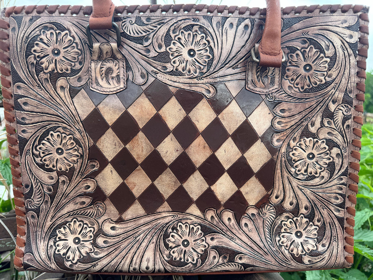 Western Checkered and Floral laptop messenger briefcase bag tote by Double B Wild Rags