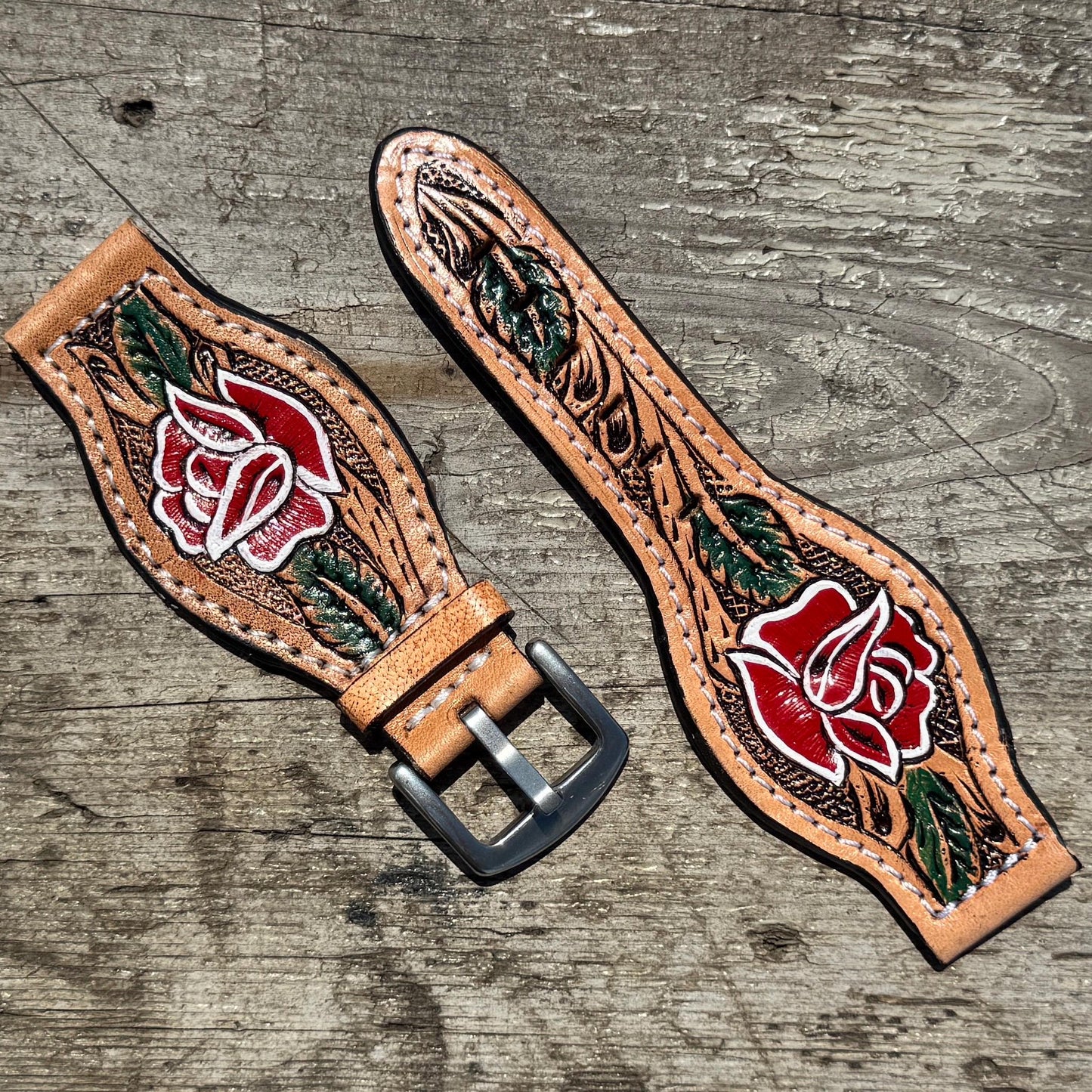 Western Tooled Leather Floral Smart Watch Band for Samsung or Apple