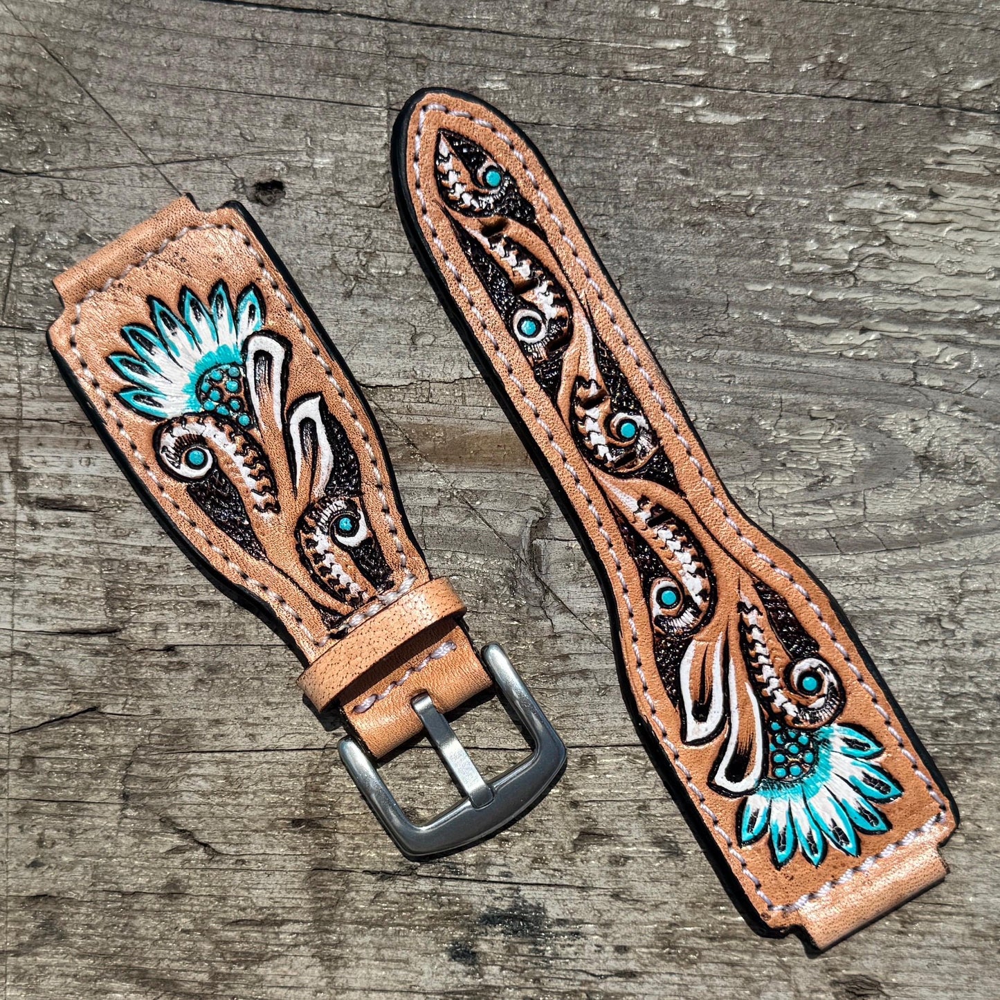 Western Tooled Leather Floral Smart Watch Band for Samsung or Apple