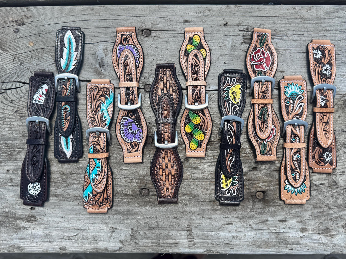 Western Tooled Leather Floral Smart Watch Band for Samsung or Apple