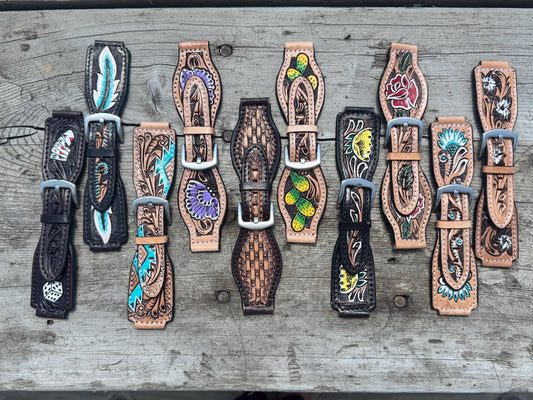 Western Tooled Leather Floral Smart Watch Band for Samsung or Apple