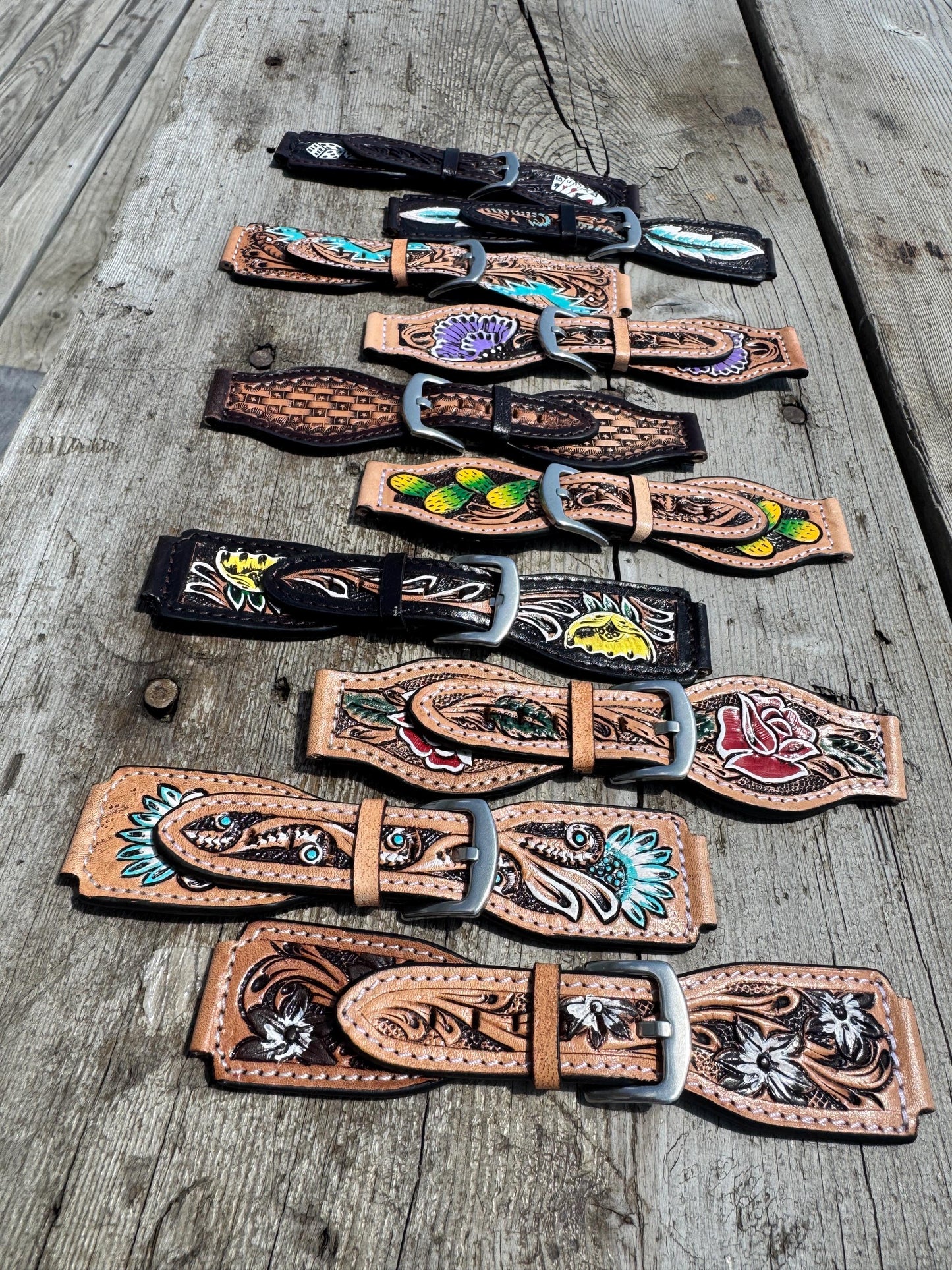 Western Tooled Leather Floral Smart Watch Band for Samsung or Apple