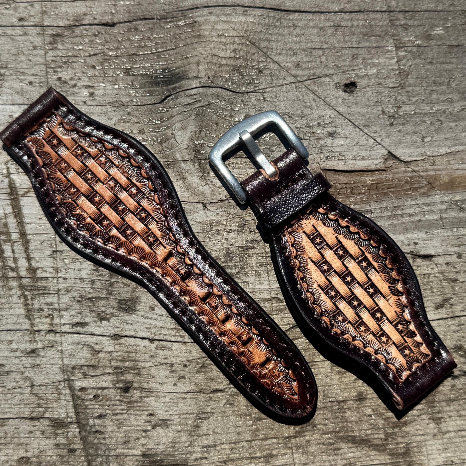 Western Tooled Leather Floral Smart Watch Band for Samsung or Apple