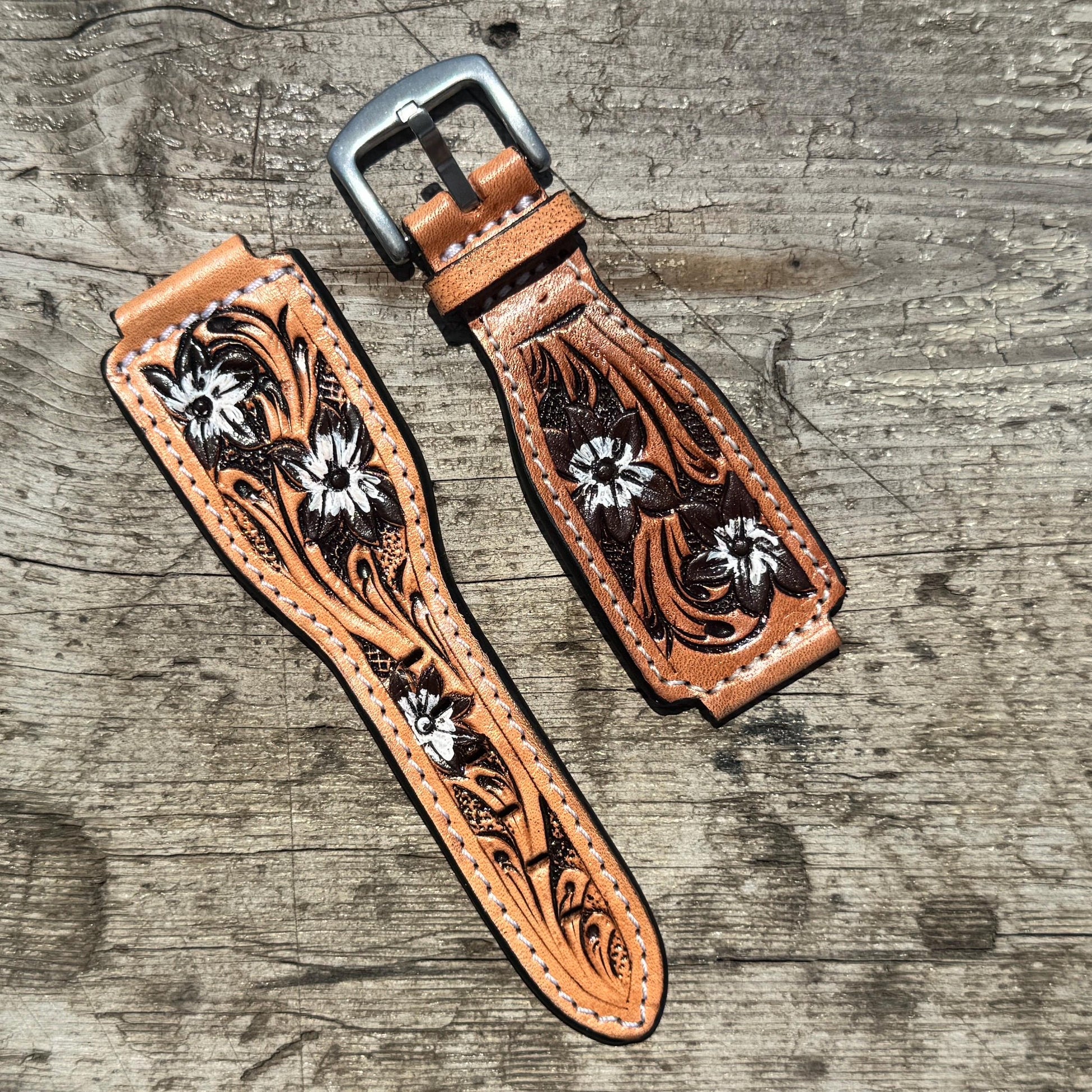Western Tooled Leather Floral Smart Watch Band for Samsung or Apple