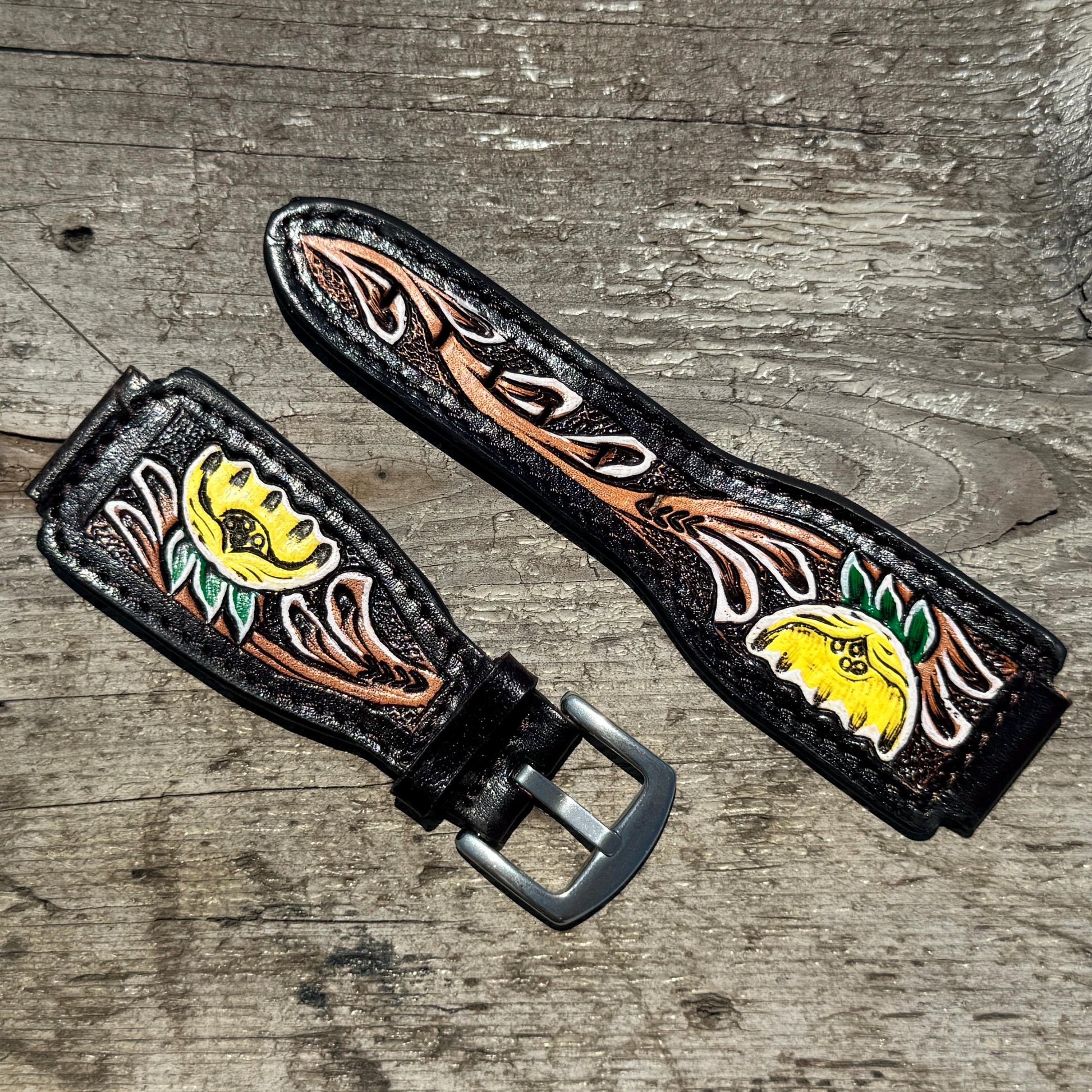 Western Tooled Leather Floral Smart Watch Band for Samsung or Apple