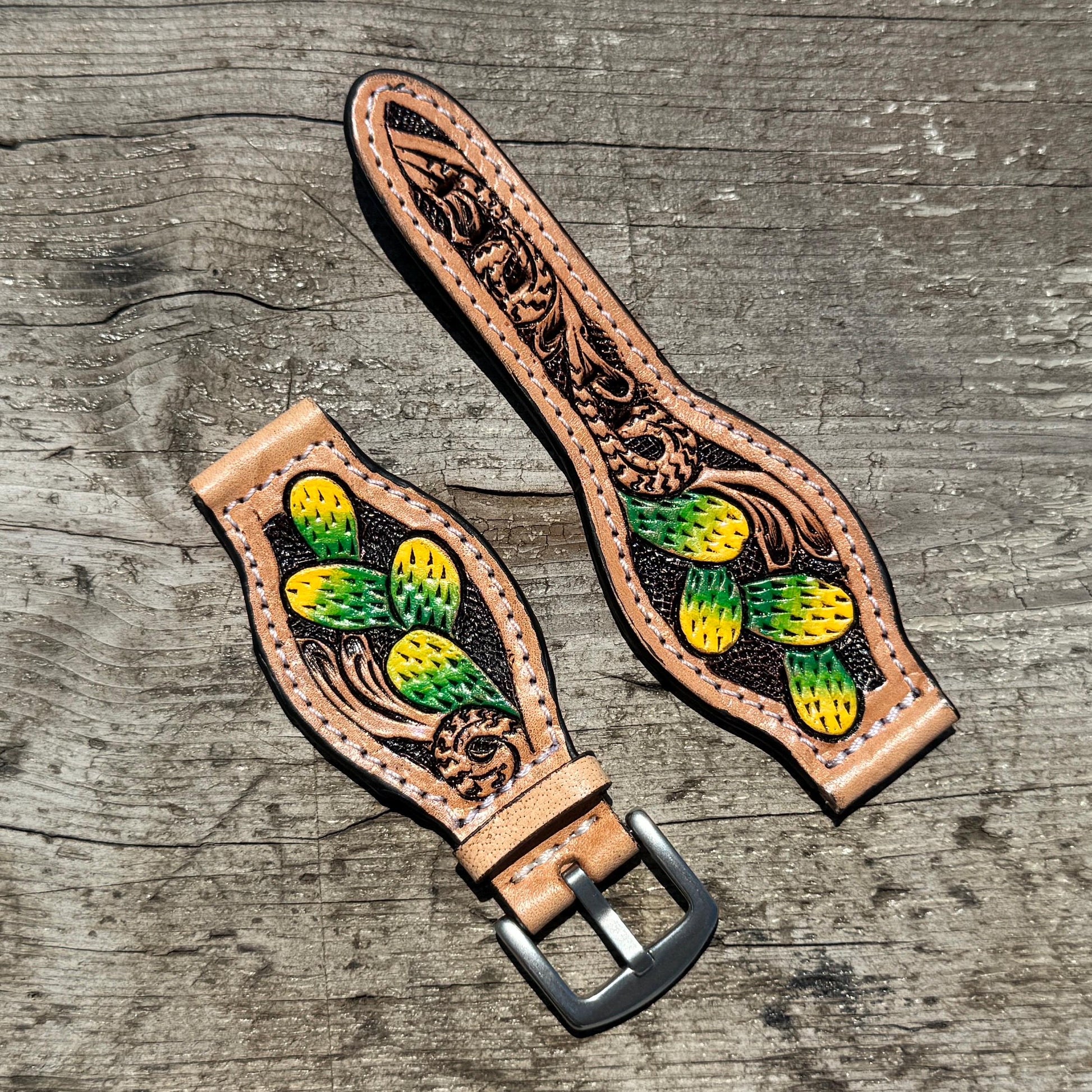 Western Tooled Leather Floral Smart Watch Band for Samsung or Apple
