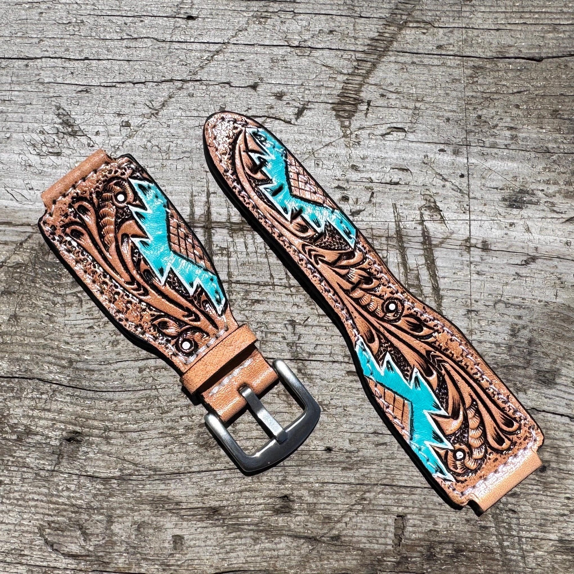 Western Tooled Leather Floral Smart Watch Band for Samsung or Apple