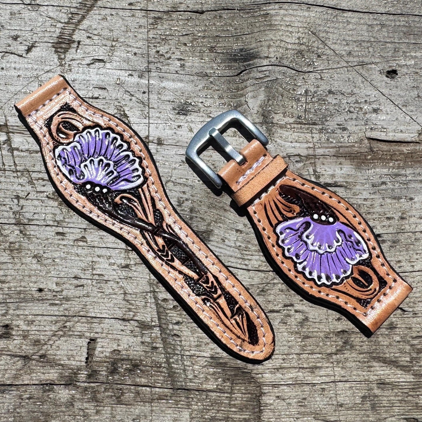 Western Tooled Leather Floral Smart Watch Band for Samsung or Apple