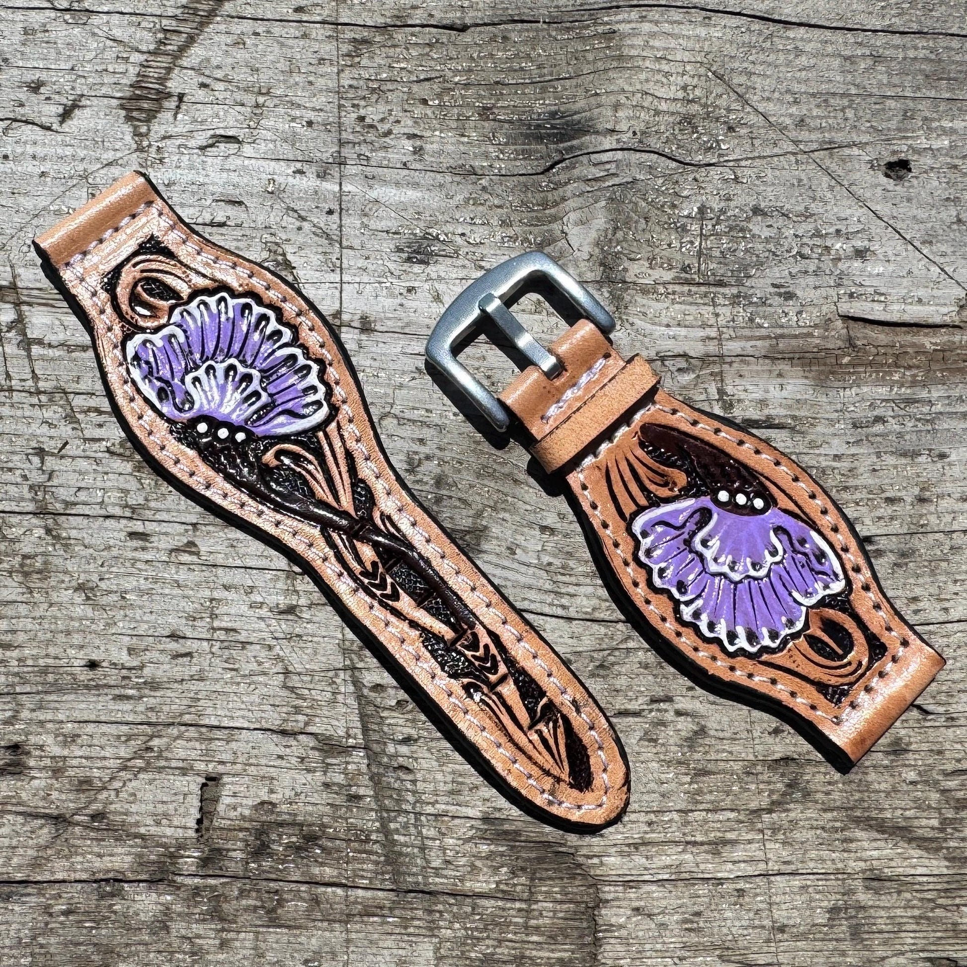 Western Tooled Leather Floral Smart Watch Band for Samsung or Apple