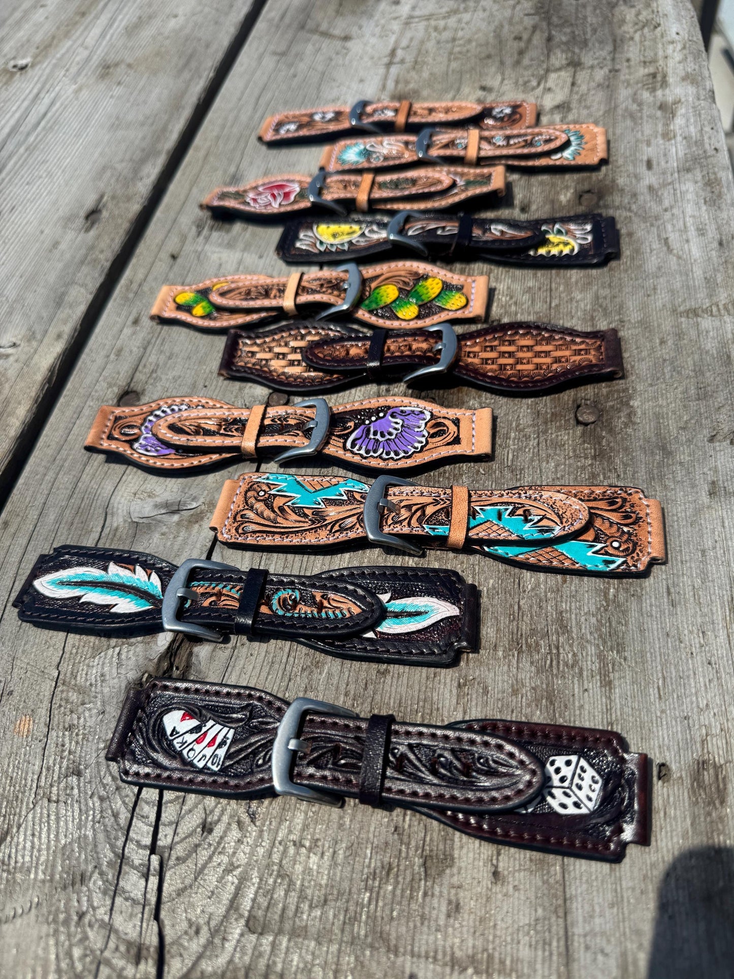 Western Tooled Leather Floral Smart Watch Band for Samsung or Apple