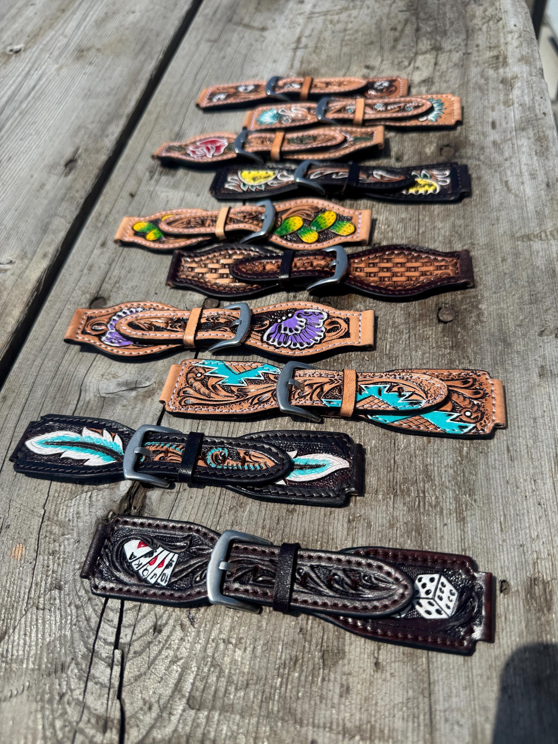 Western Tooled Leather Floral Smart Watch Band for Samsung or Apple