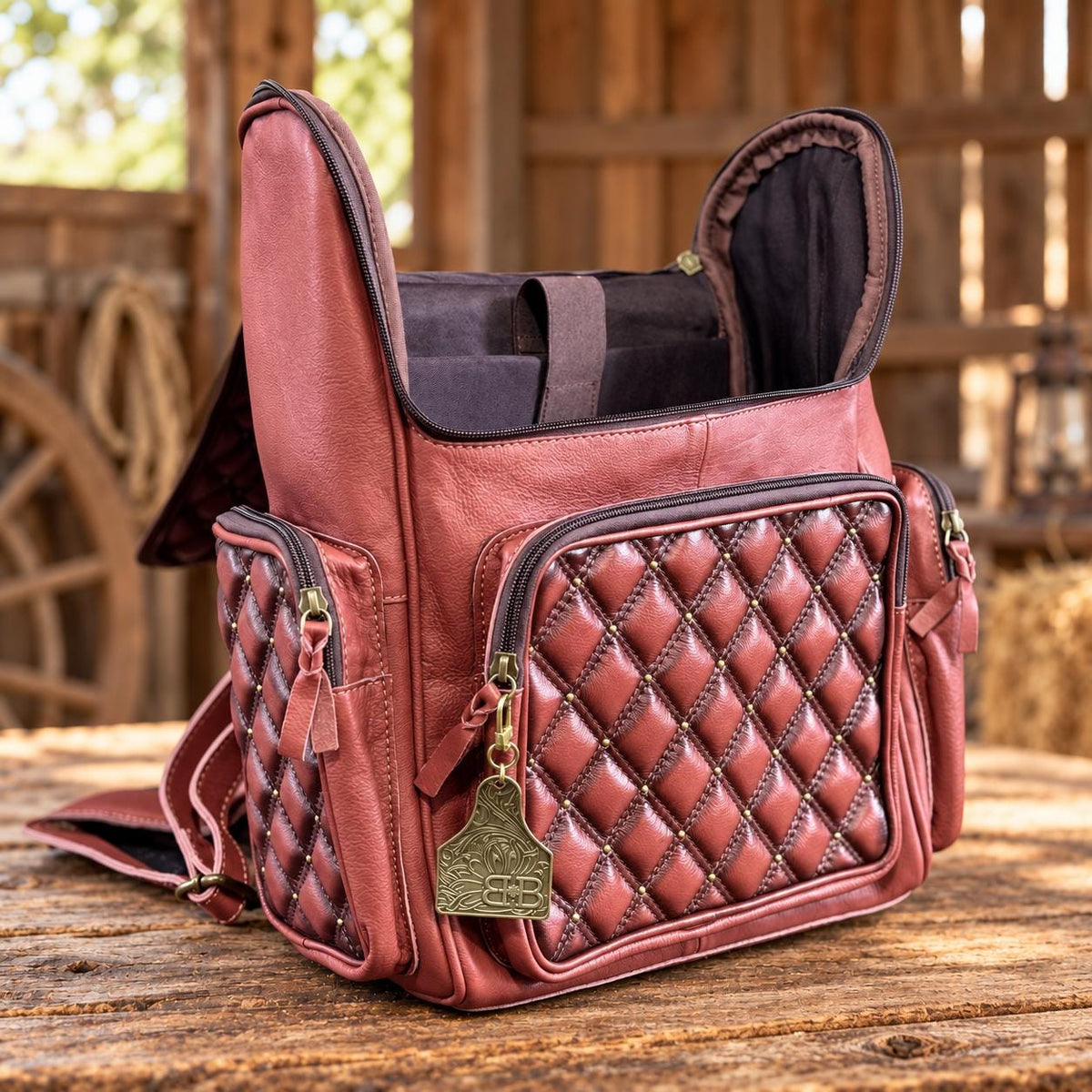 Quilted Western Backpack Genuine Leather Diaper Bag Personal Item carry-on luggage by Double B Wild Rags