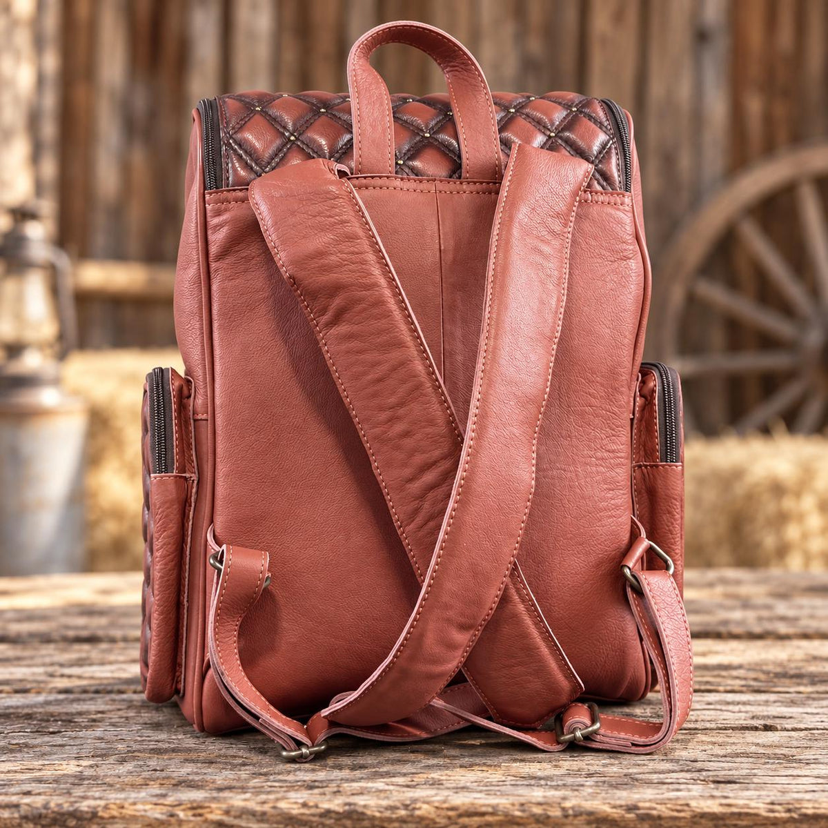 Quilted Western Backpack Genuine Leather Diaper Bag Personal Item carry-on luggage by Double B Wild Rags