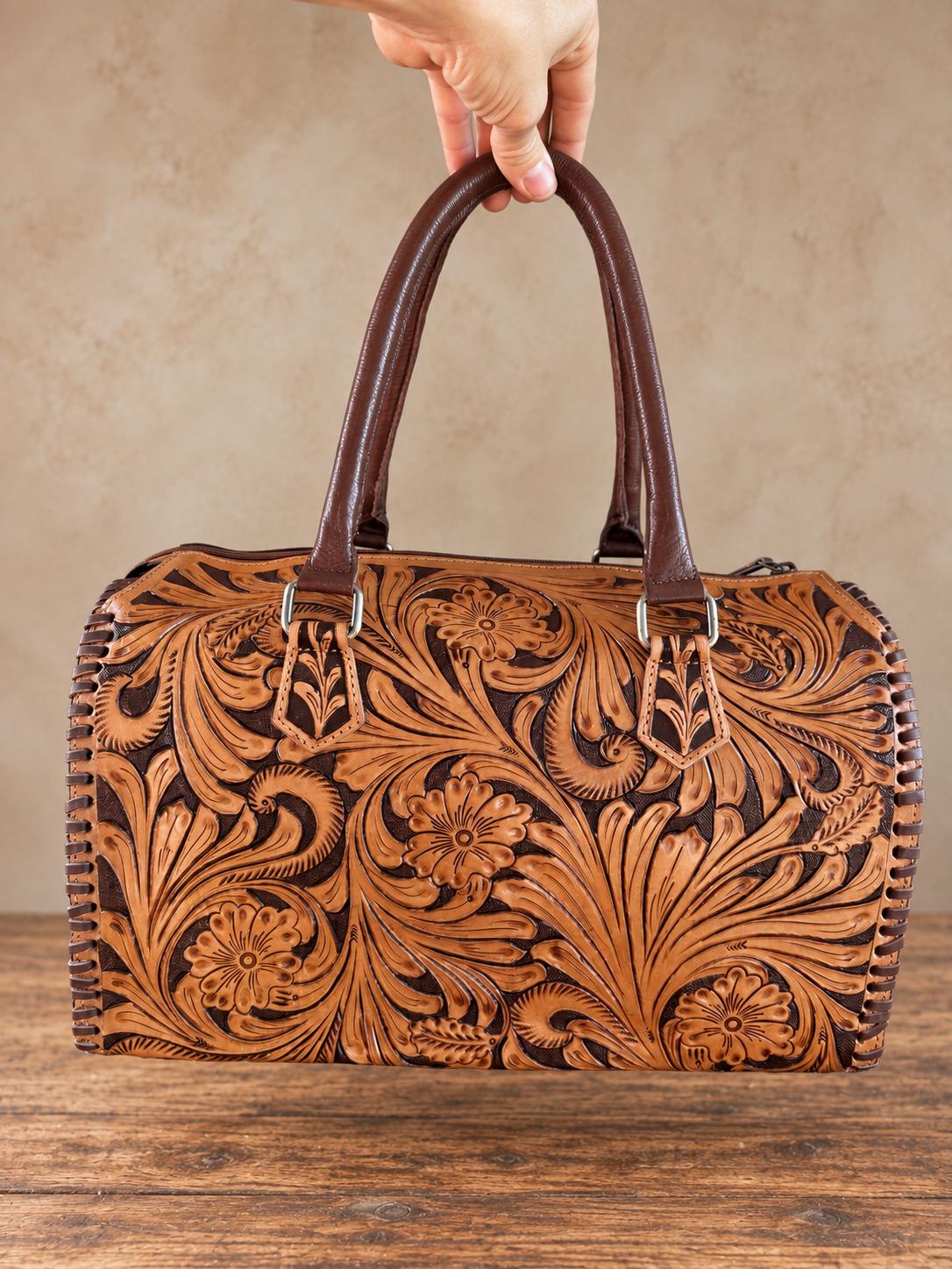 The Sheridan Sorrel Speedy Leather Barrel Bag Purse by Double B
