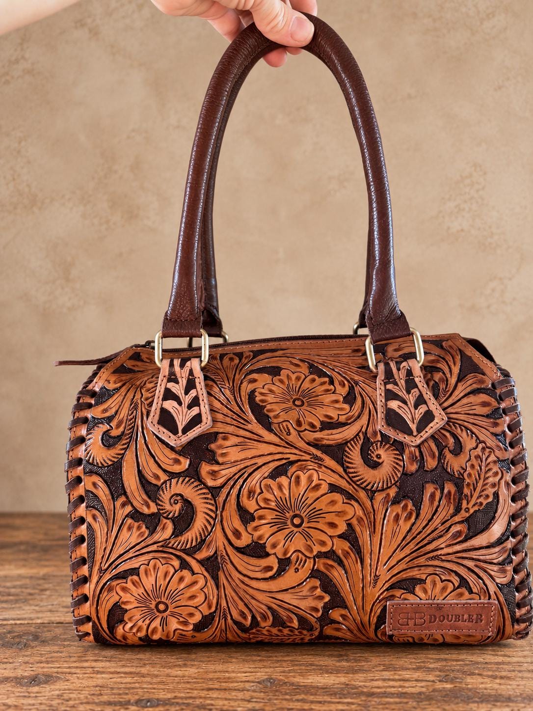 The Sheridan Sorrel Speedy Leather Barrel Bag Purse by Double B