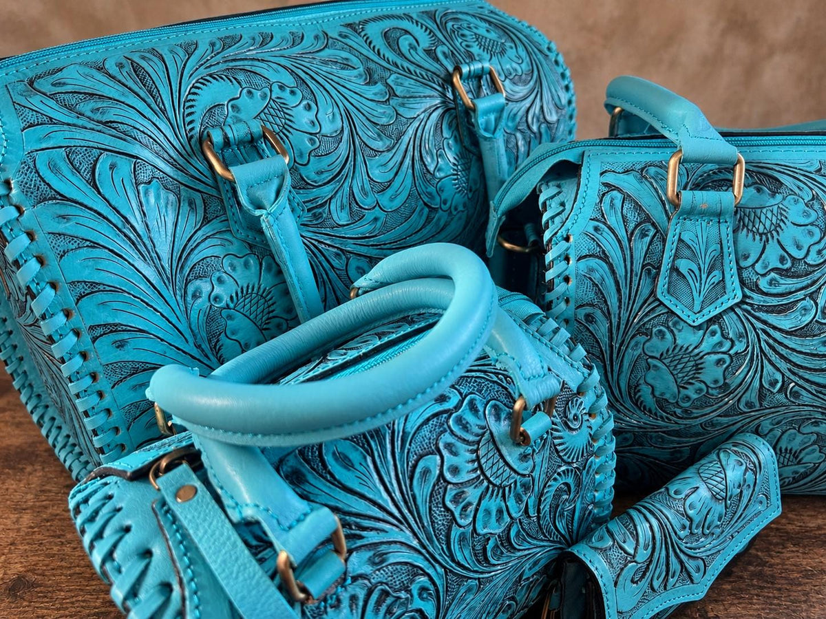 The Turquoise Mesa Speedy Leather Barrel Bag Purse by Double B