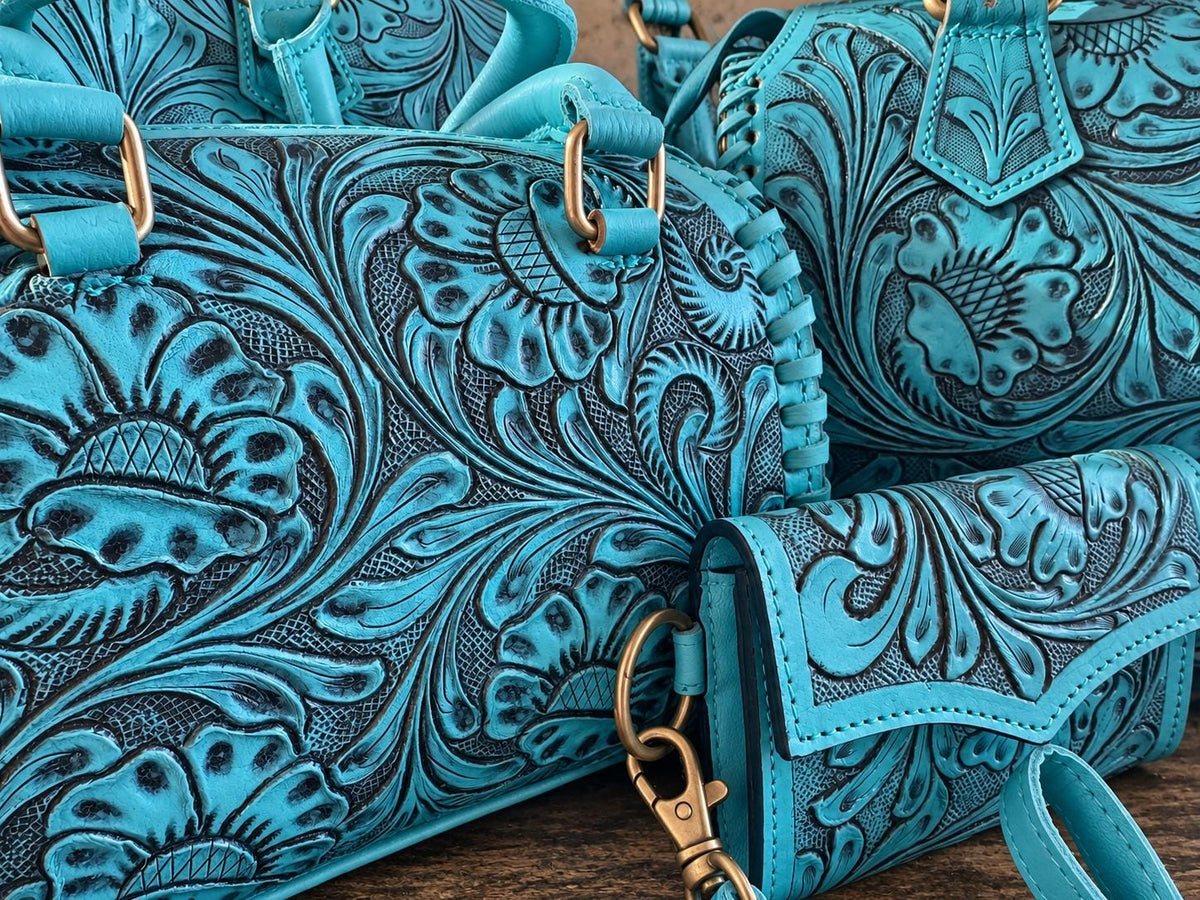 The Turquoise Mesa Speedy Leather Barrel Bag Purse by Double B