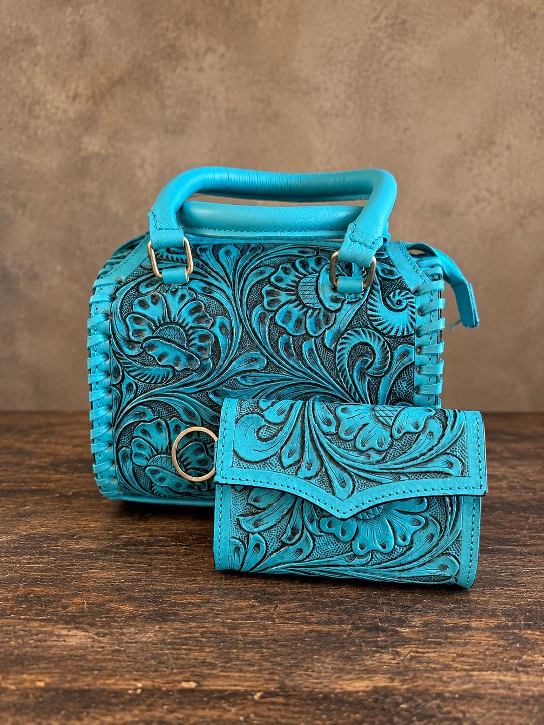 The Turquoise Mesa Speedy Leather Barrel Bag Purse by Double B