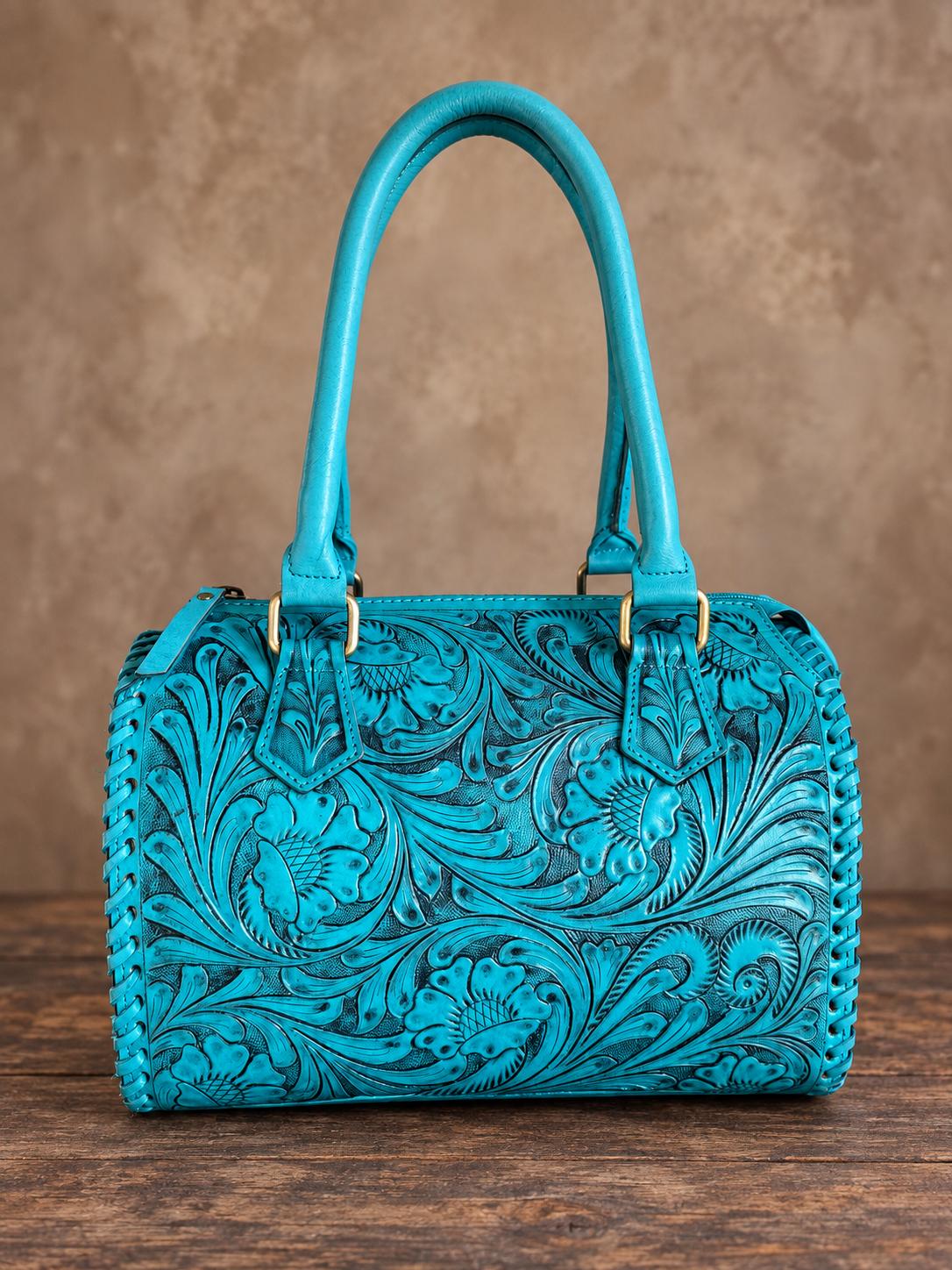 The Turquoise Mesa Speedy Leather Barrel Bag Purse by Double B