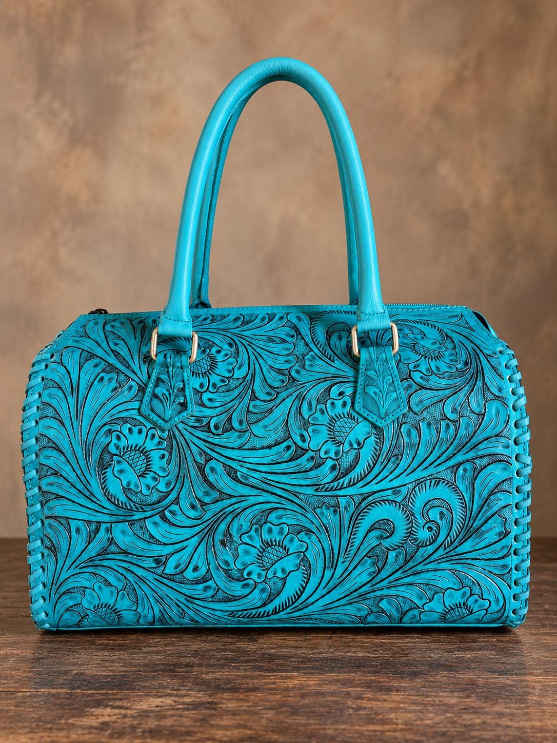 The Turquoise Mesa Speedy Leather Barrel Bag Purse by Double B