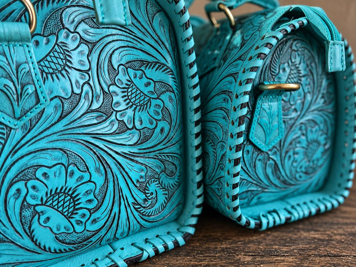 The Turquoise Mesa Speedy Leather Barrel Bag Purse by Double B