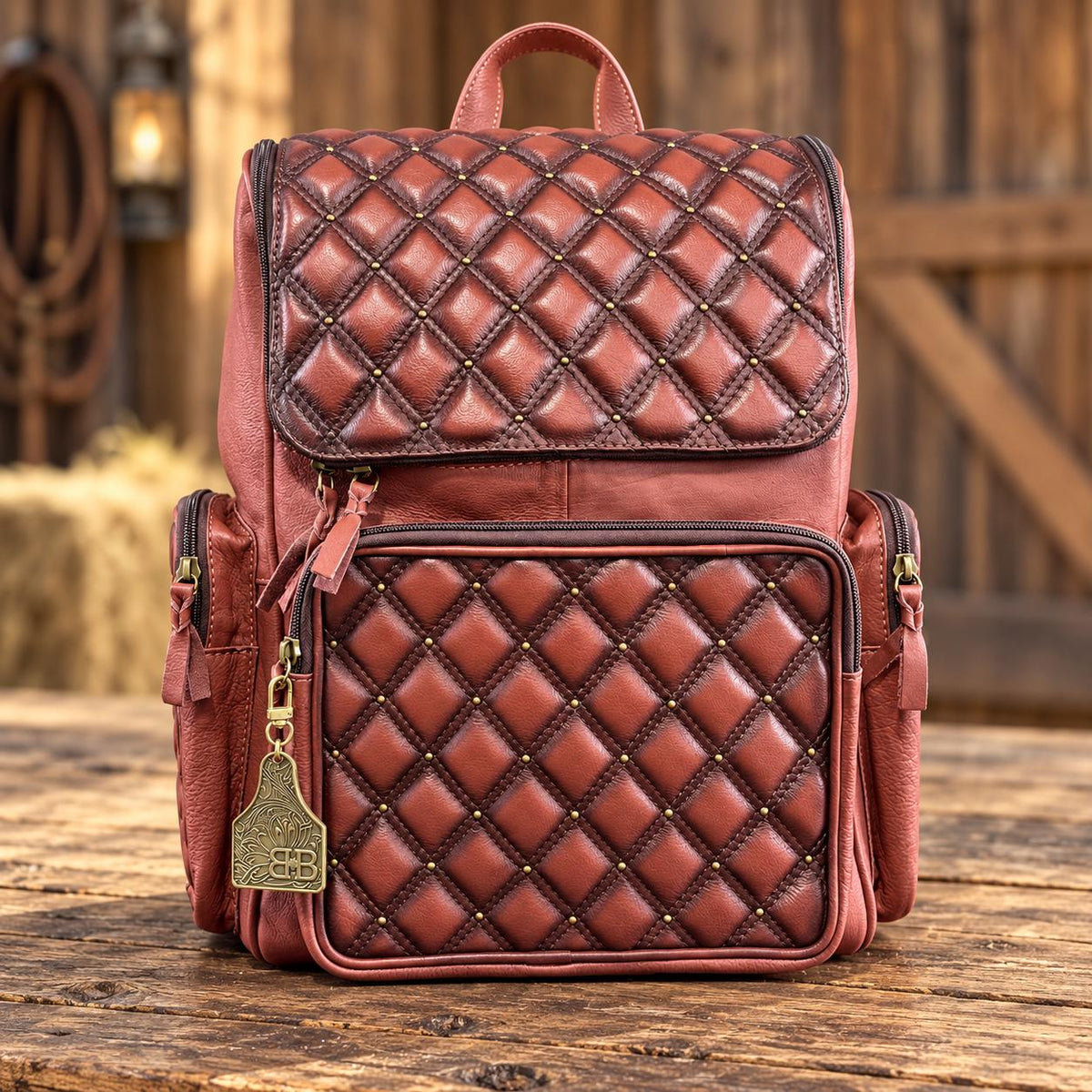 Quilted Western Backpack Genuine Leather Diaper Bag Personal Item carry-on luggage by Double B Wild Rags