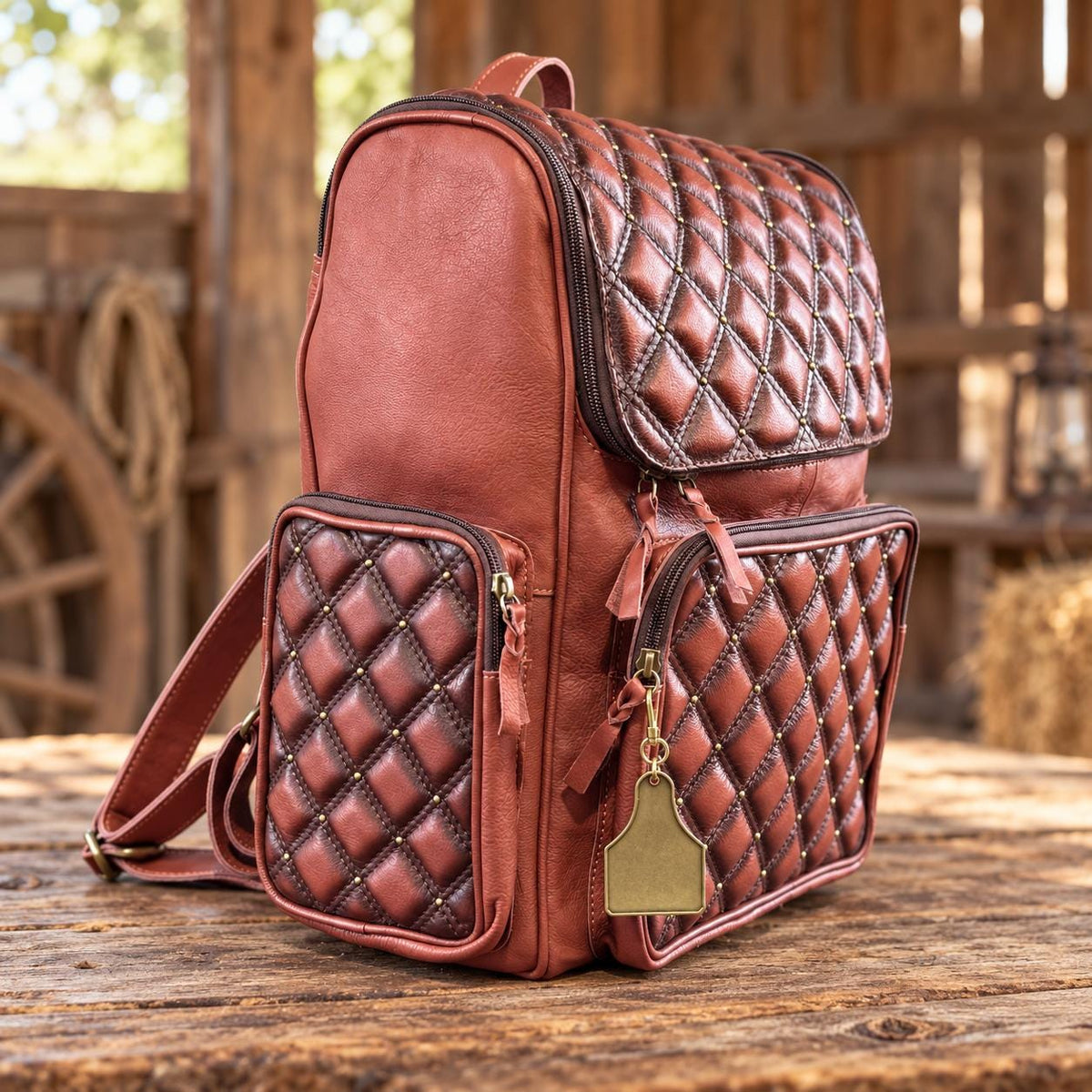 Quilted Western Backpack Genuine Leather Diaper Bag Personal Item carry-on luggage by Double B Wild Rags