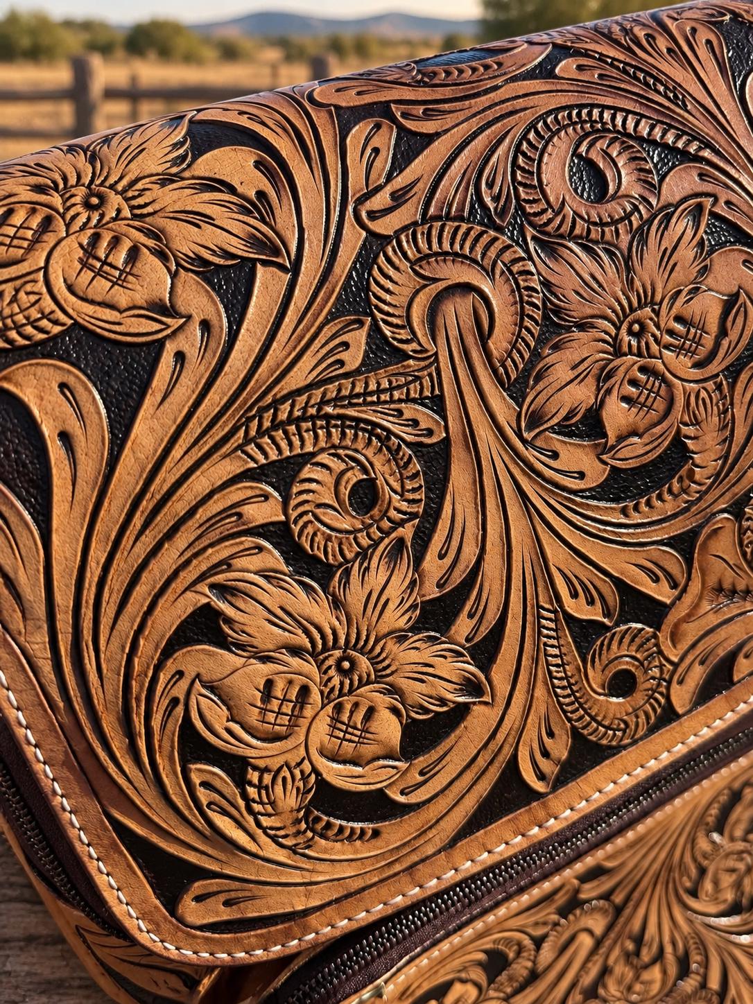 The Stockmen’s Rambler leather tooled backpack carry-on by Double B