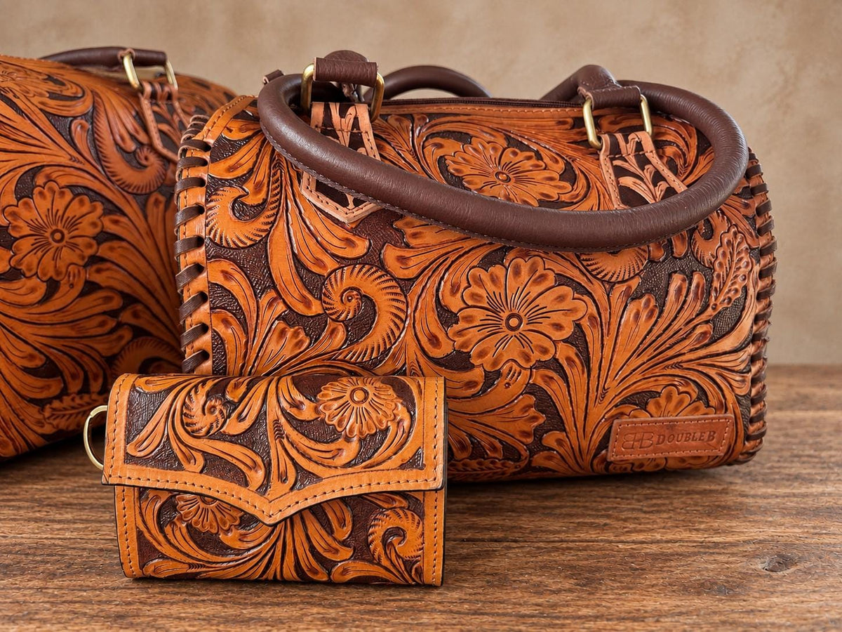 The Sheridan Sorrel Speedy Leather Barrel Bag Purse by Double B