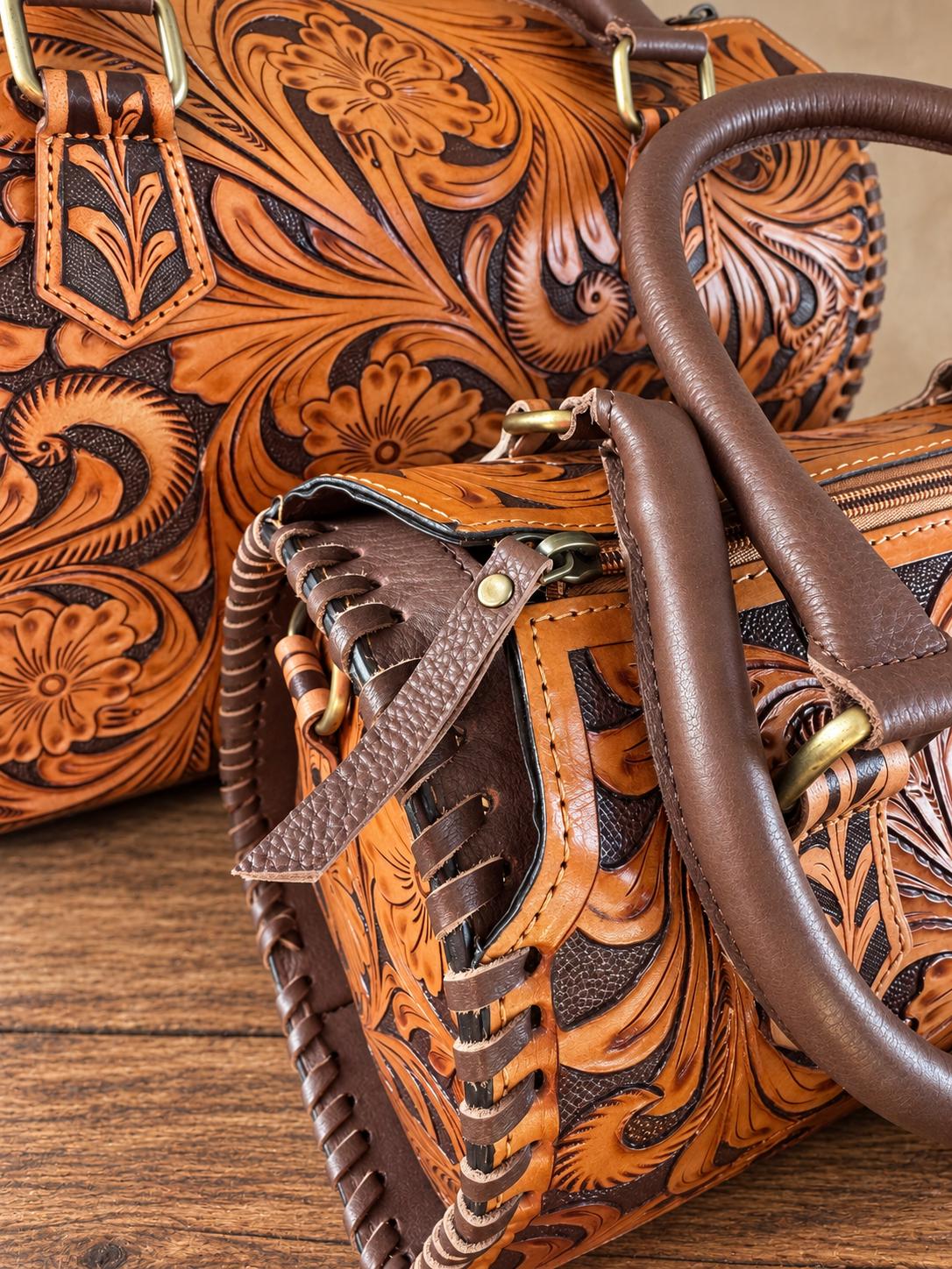 The Sheridan Sorrel Speedy Leather Barrel Bag Purse by Double B