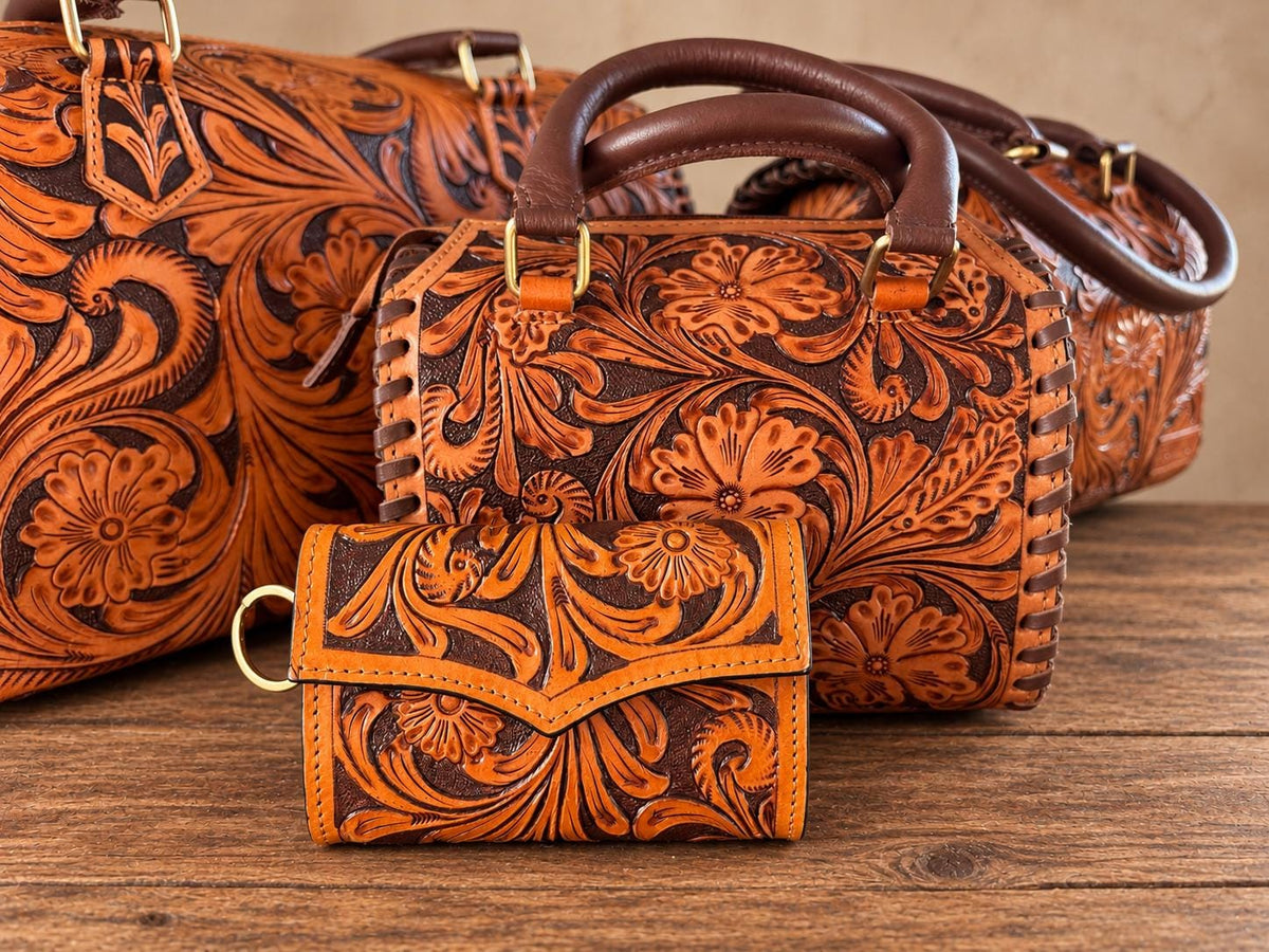 The Sheridan Sorrel Speedy Leather Barrel Bag Purse by Double B
